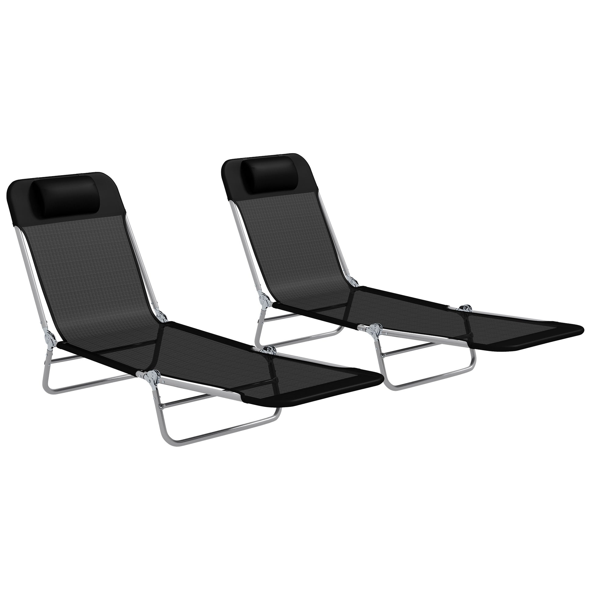 Set of Two Steel Frame Sun Loungers, with Reclining Backs (1)
