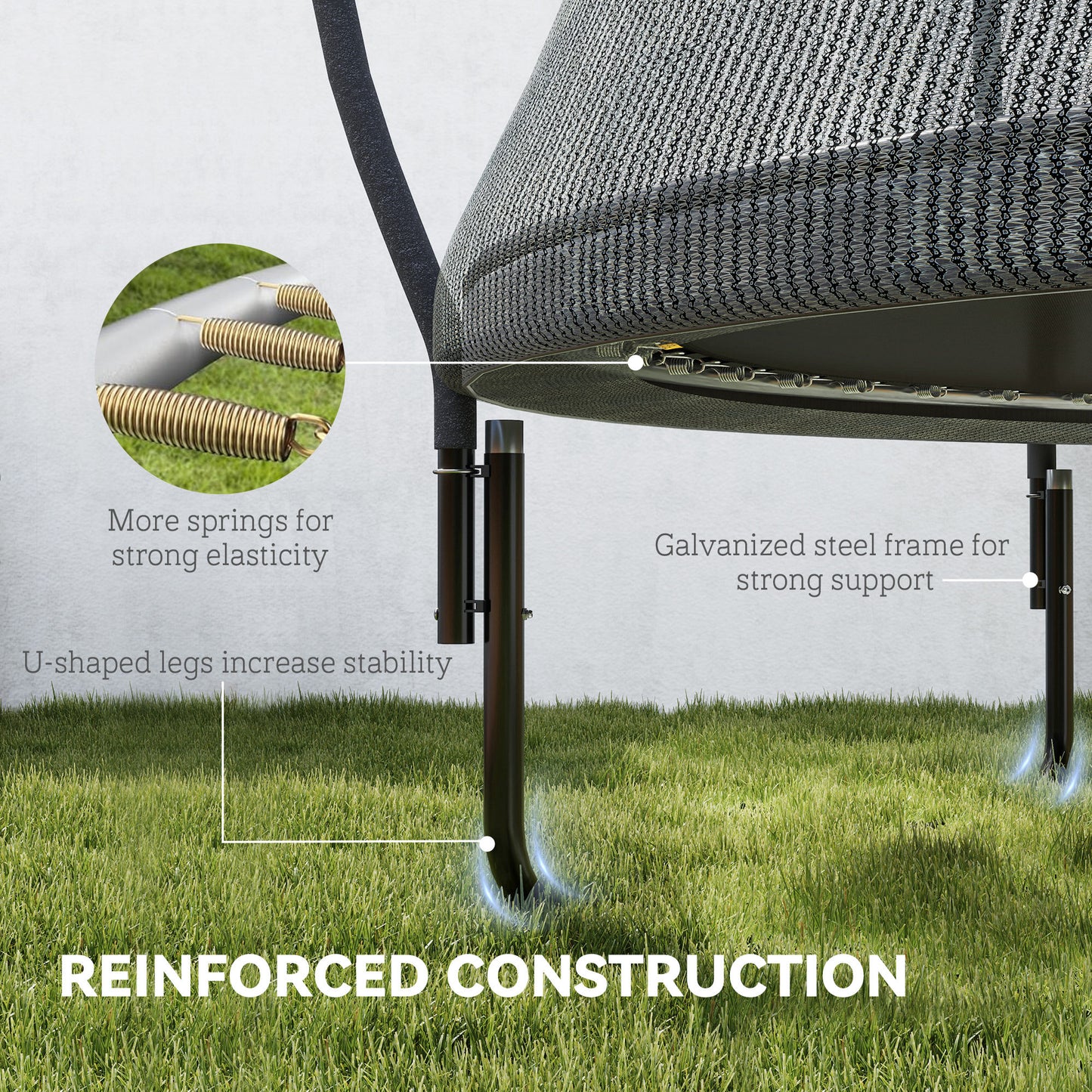 8ft Outdoor Trampoline with Enclosure Net, Spring Cover