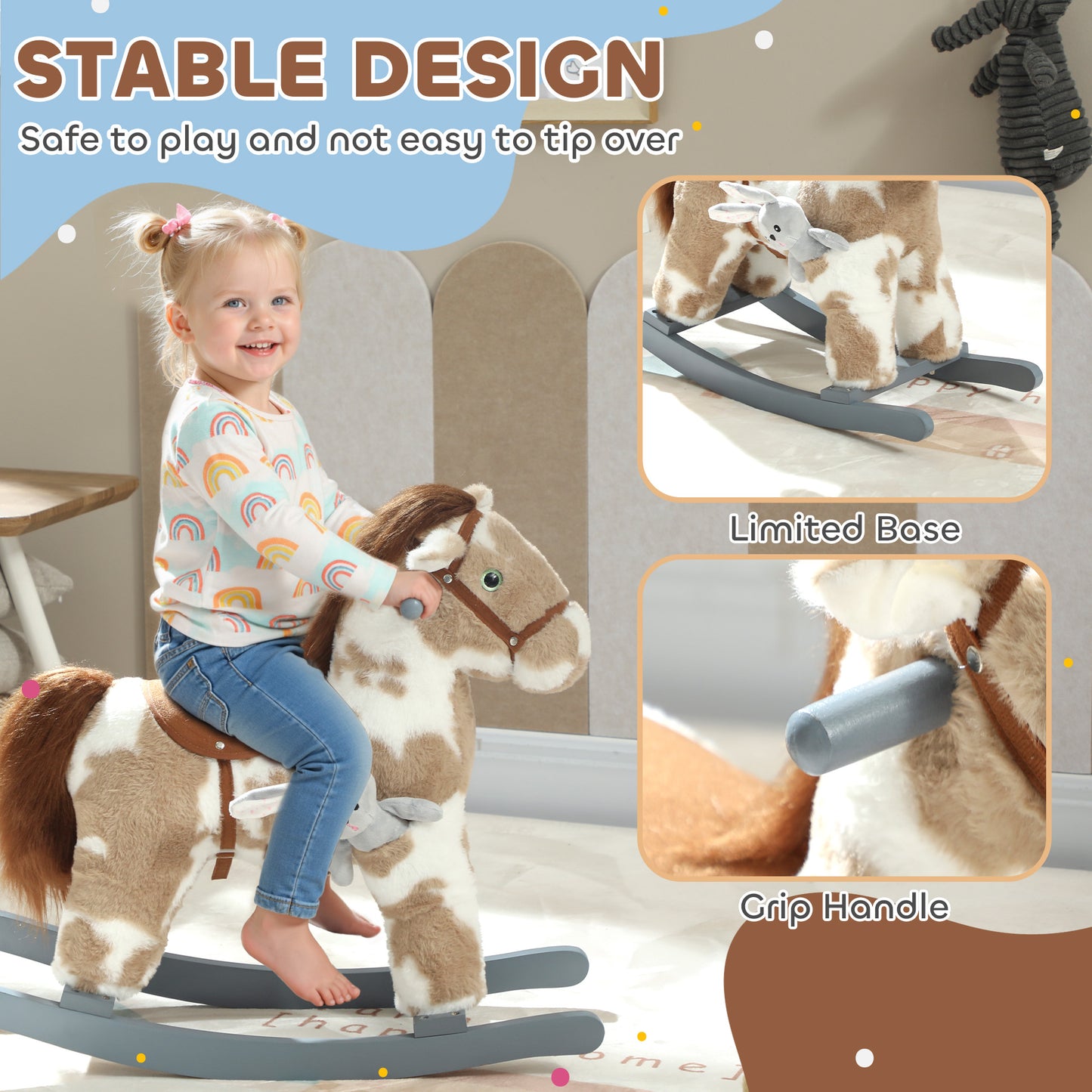 Baby Rocking Horse, Plush Animal Rocker with Realistic Sound and Toy