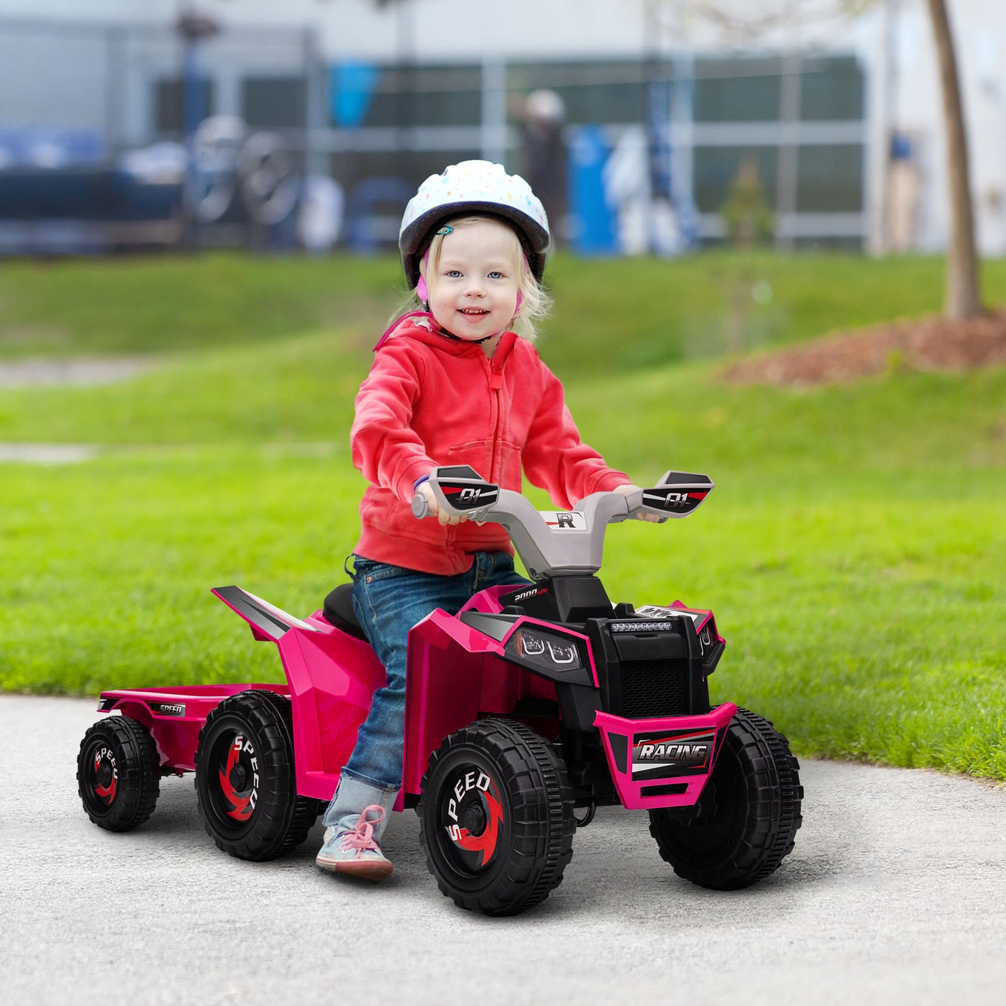 6V Quad Bike with Back Trailer, Wear-Resistant Wheels