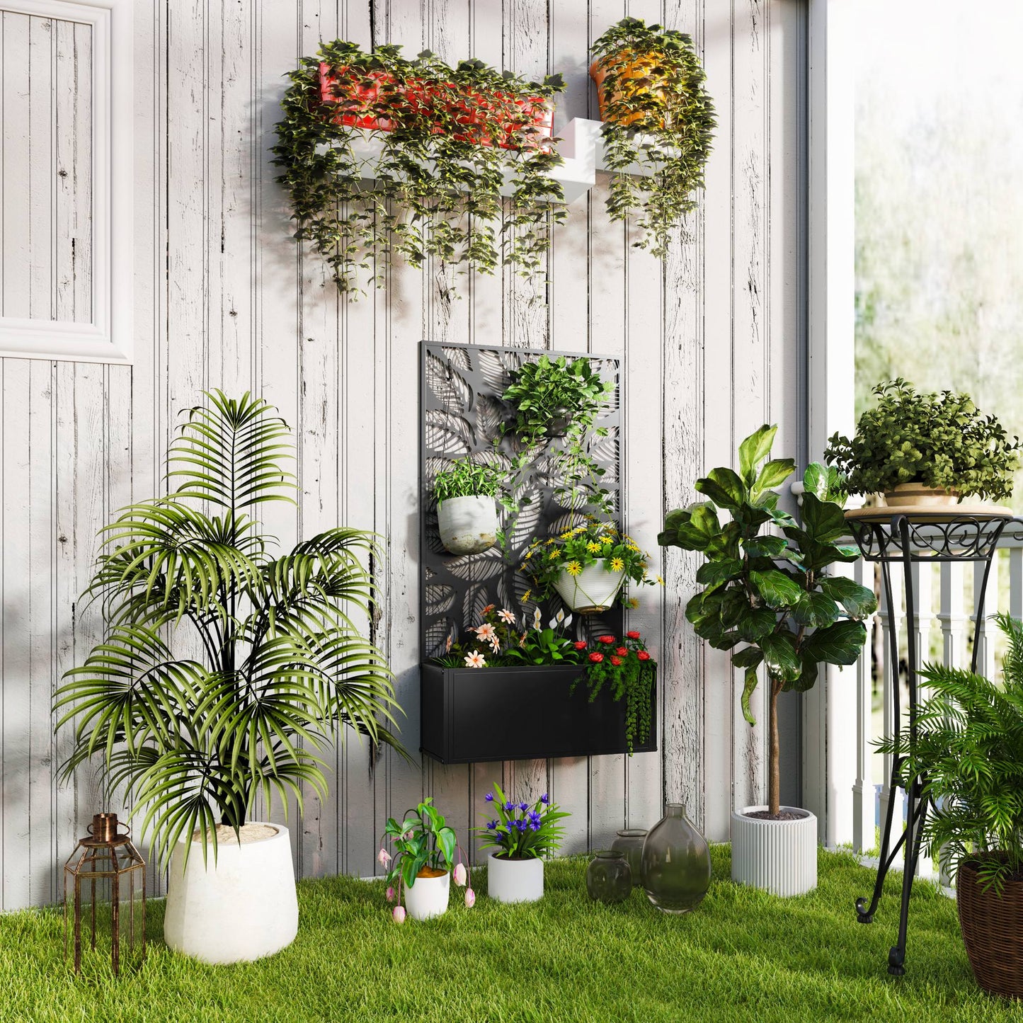 Outdoor Metal Planter, with Back Trellis (1)