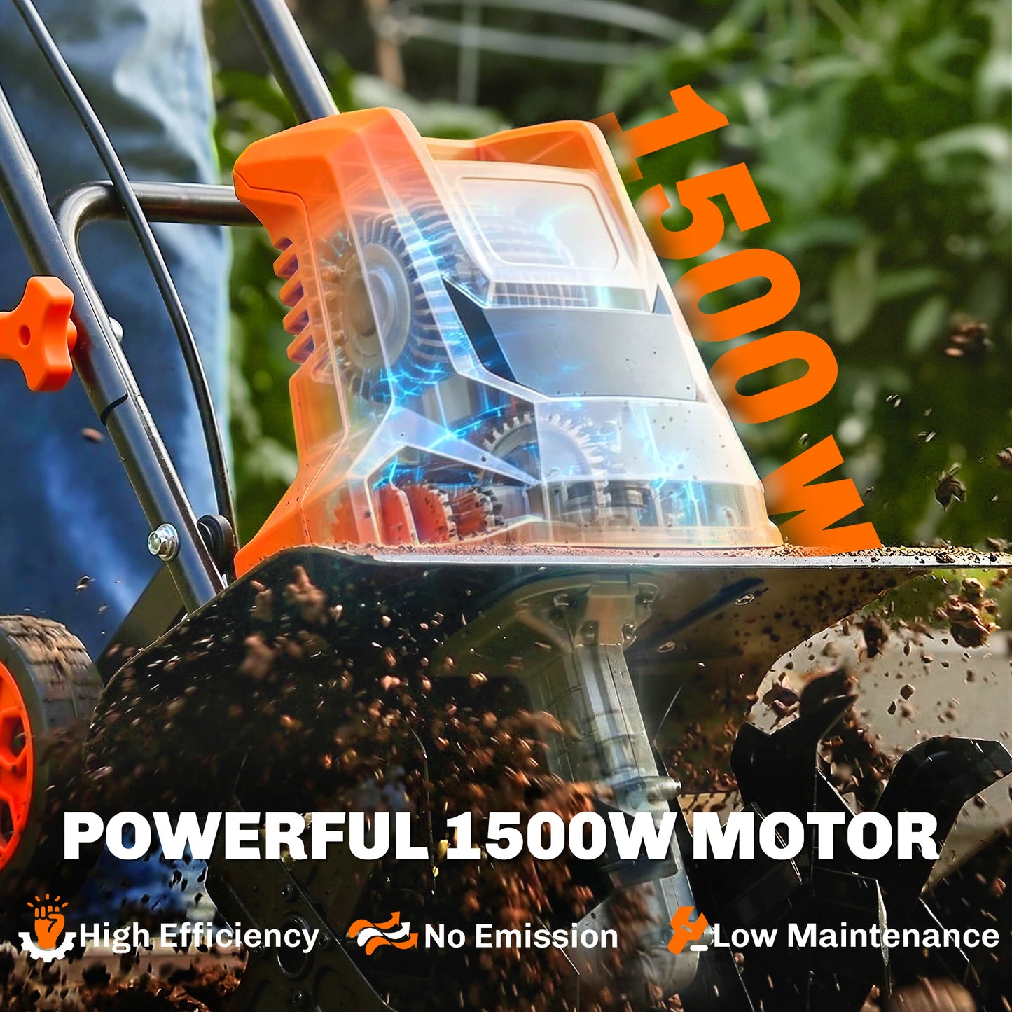 1500W Electric Garden Tiller w/Foldable Handle, 40cm Working Width