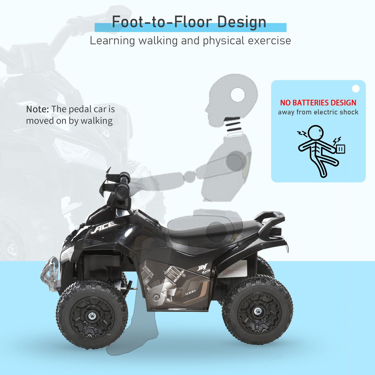 No Power Kids Ride on Toy Foot-to-Floor Sliding Quad for 18-36 Months