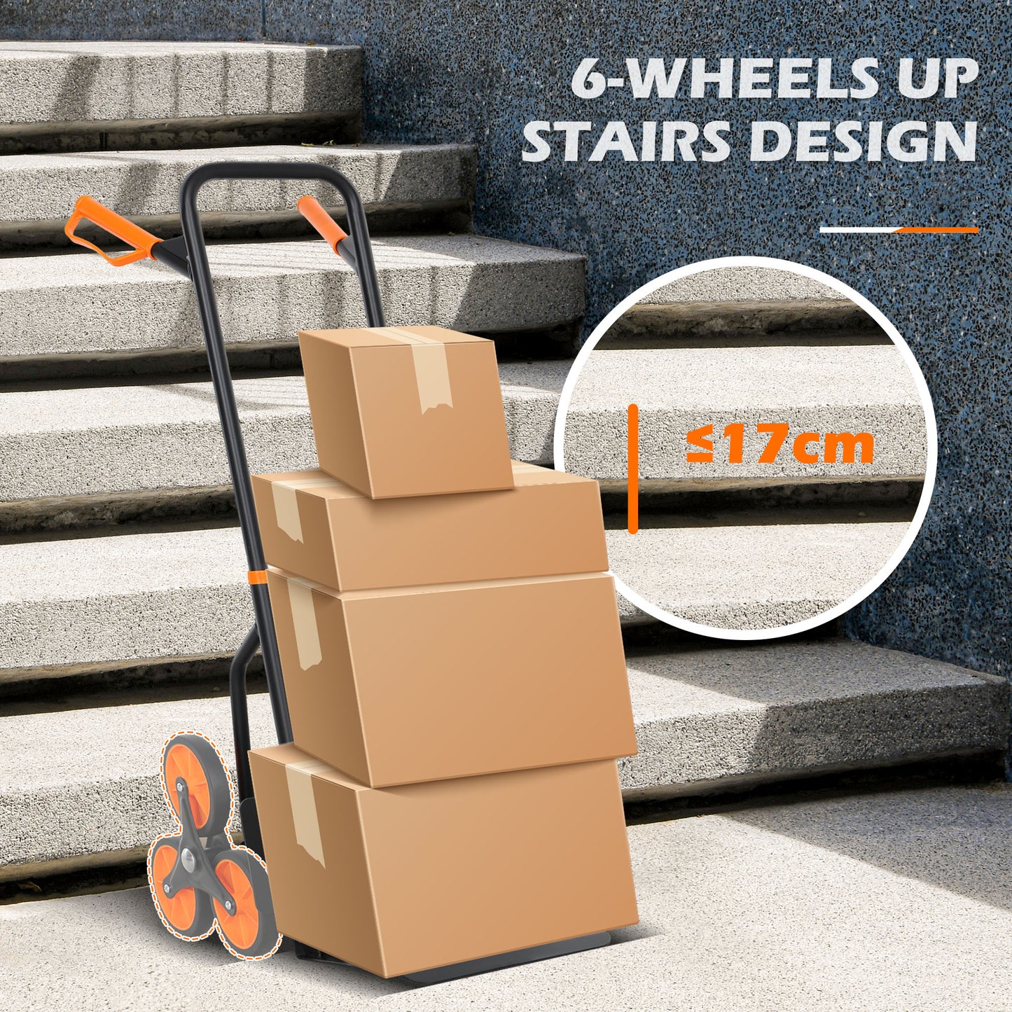 Six-Wheel Folding  Sack Barrow Trolley - Black/Orange