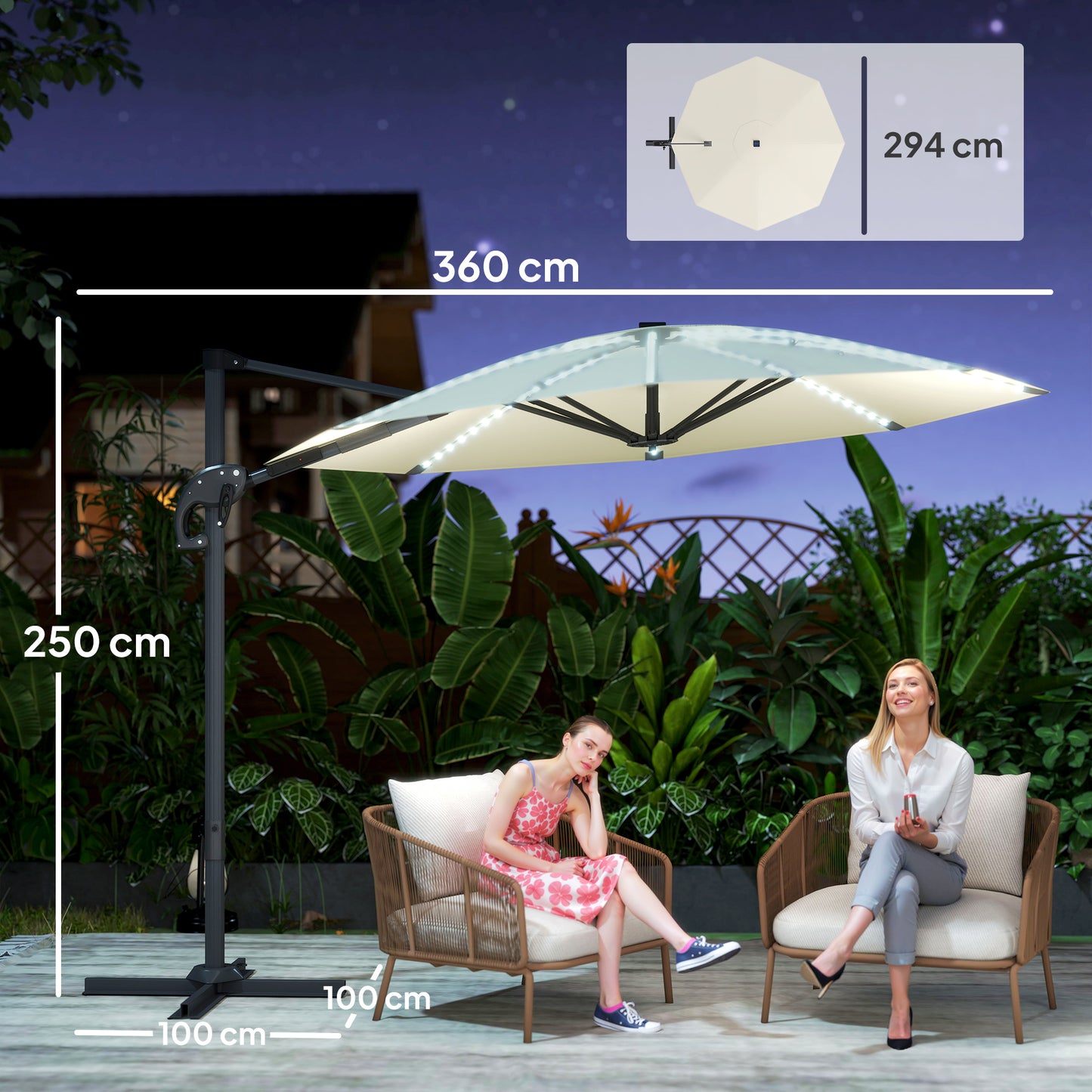 3(m) Cantilever Garden Parasol with Solar Powered Lights