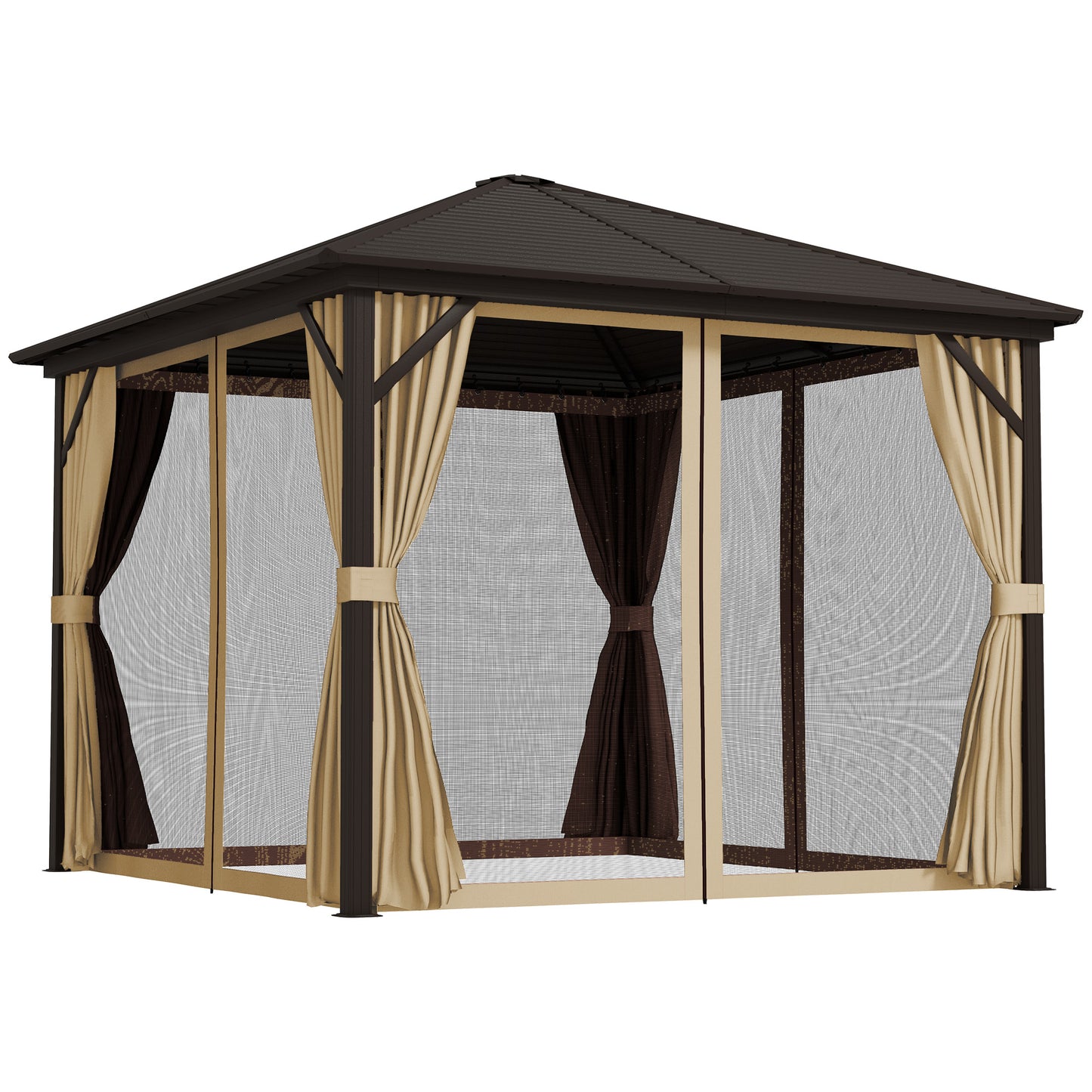 3 x 3(m) Metal Hardtop Gazebo, with Curtains and Accessories