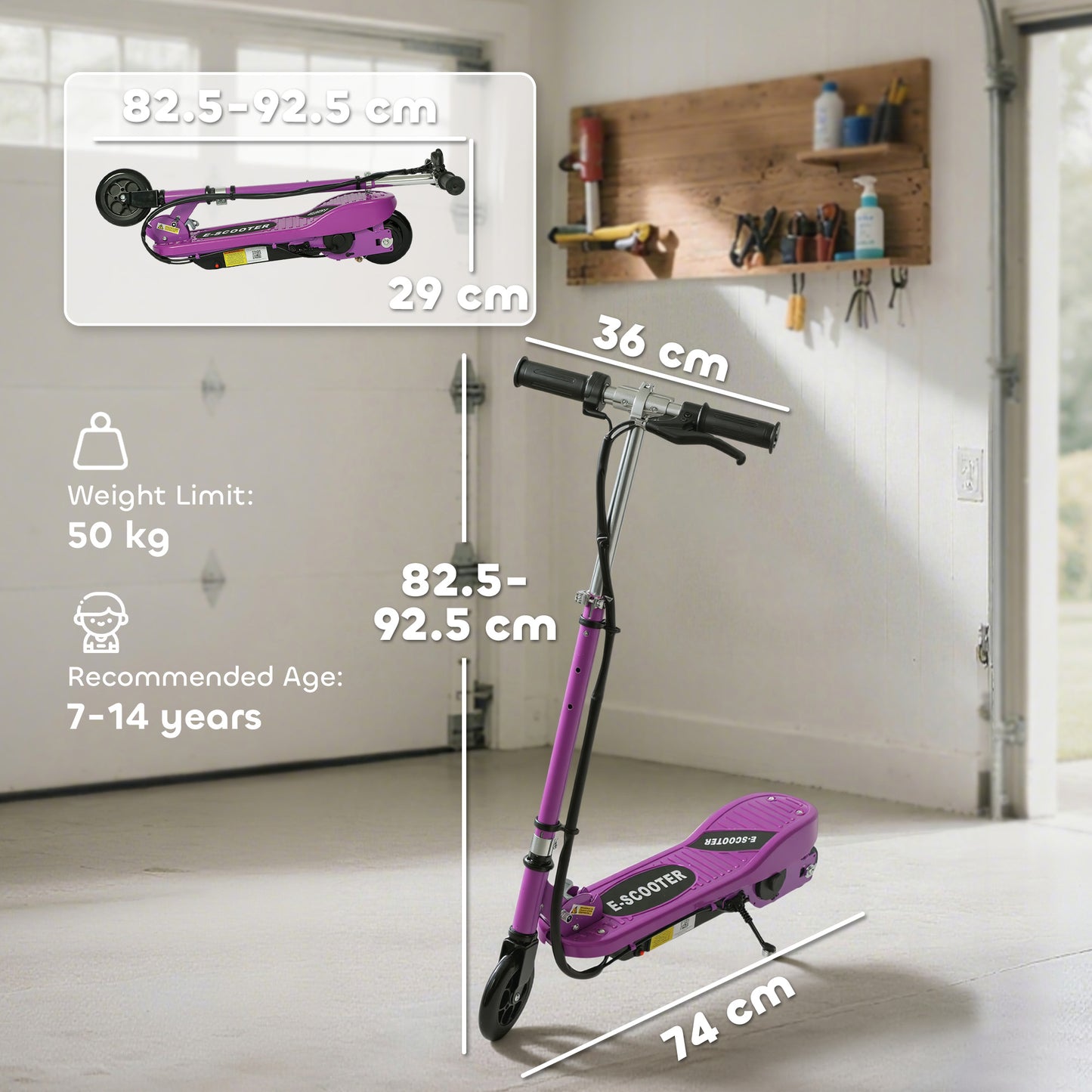 Foldable Electric Kids Scooter, Ride-on for Ages 7-14 Years