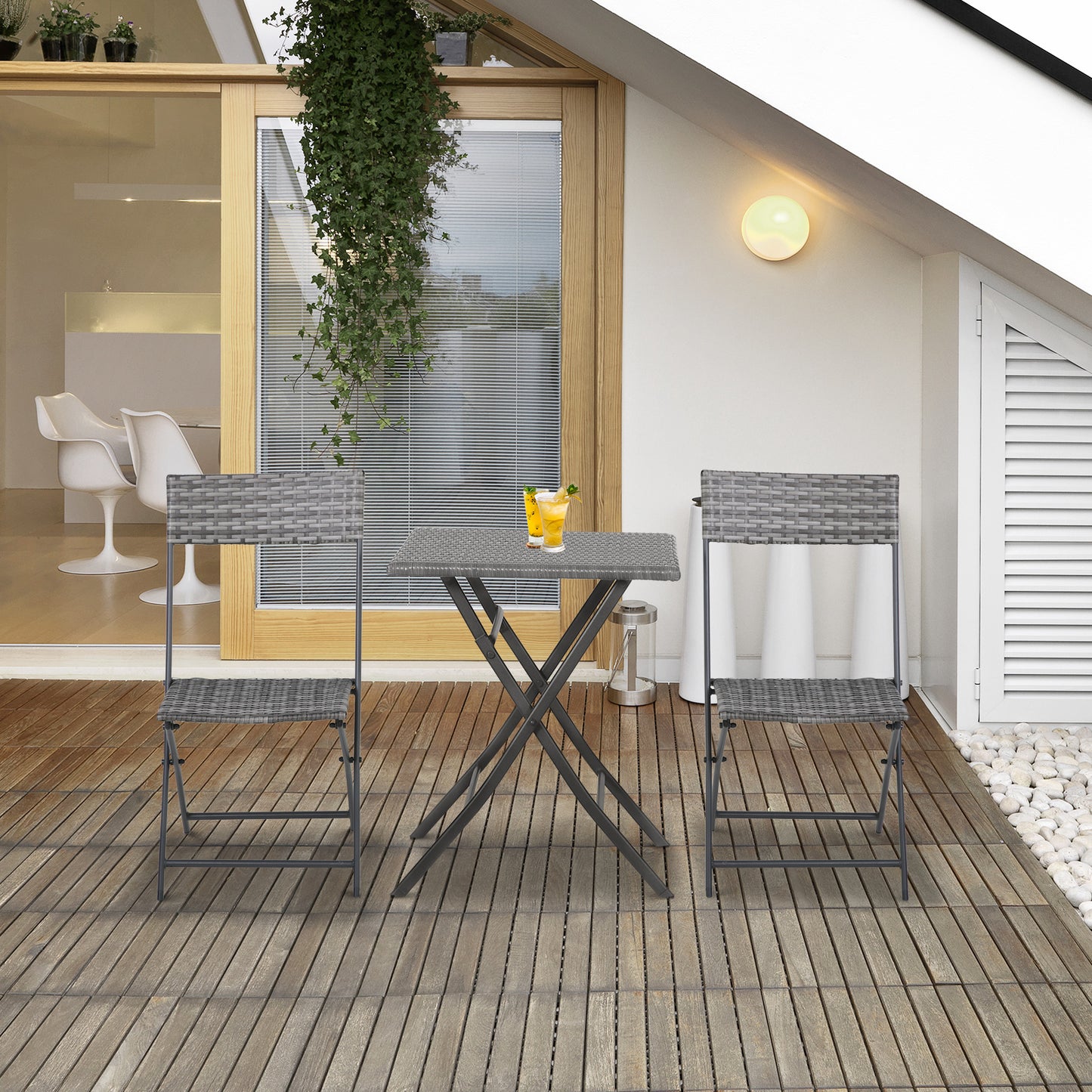 2-Seater Chair Bistro Set Garden Patio Table & Chair Black Rattan