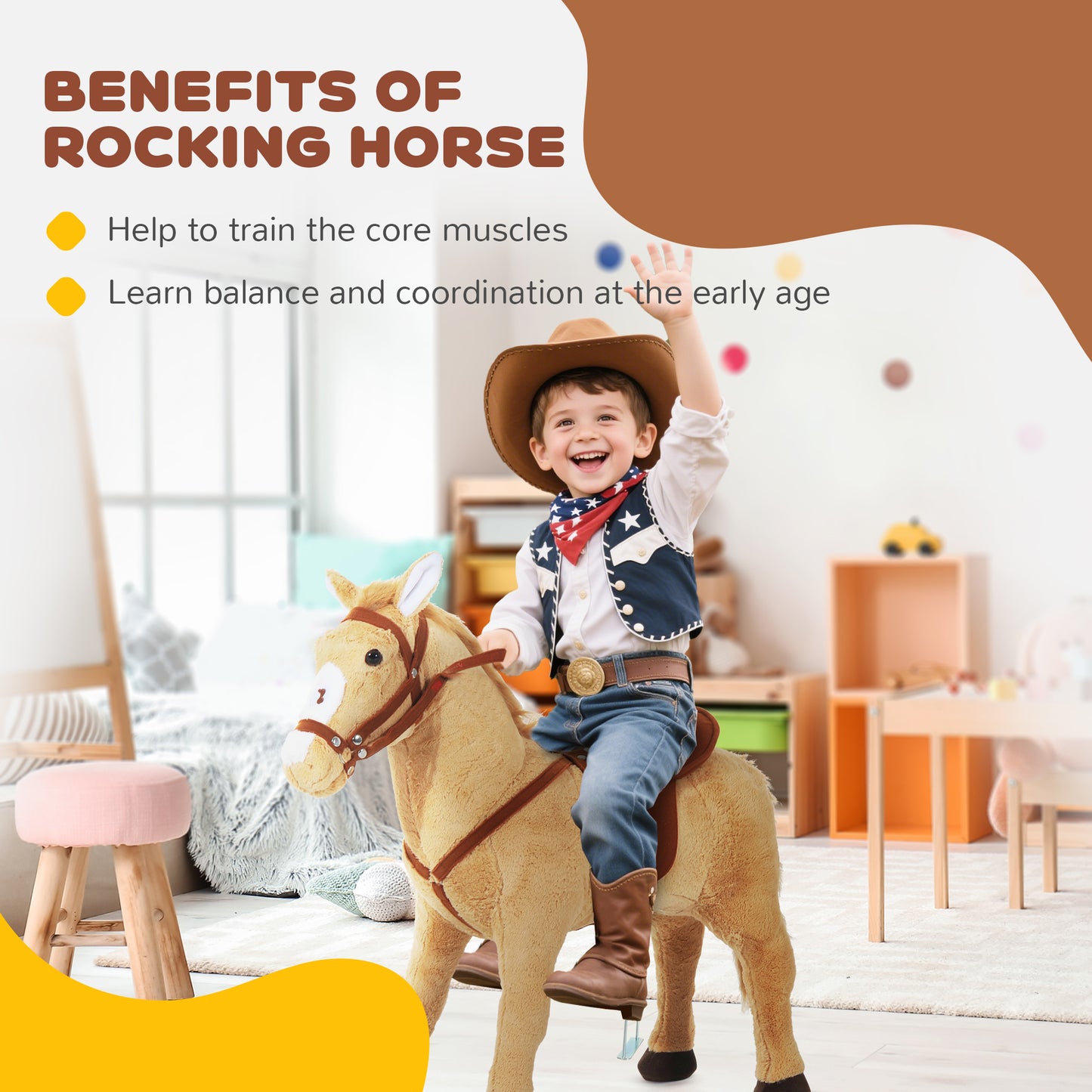 Kids Ride On Standing Horse Cuddly Toy Children Plush Soft Pony