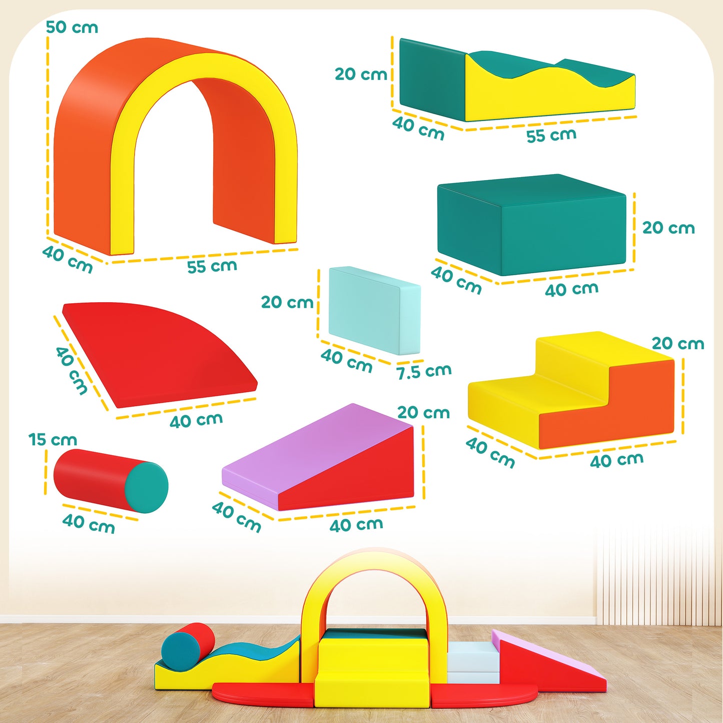 Kids Soft Play Set, 10PCs PU Leather Foam Climbing Blocks for Climb