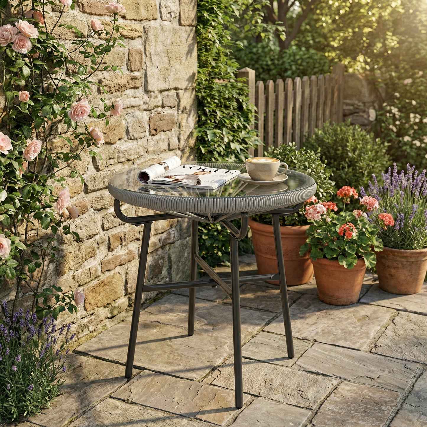 Rattan Side Table, Round Outdoor Coffee Table (1)