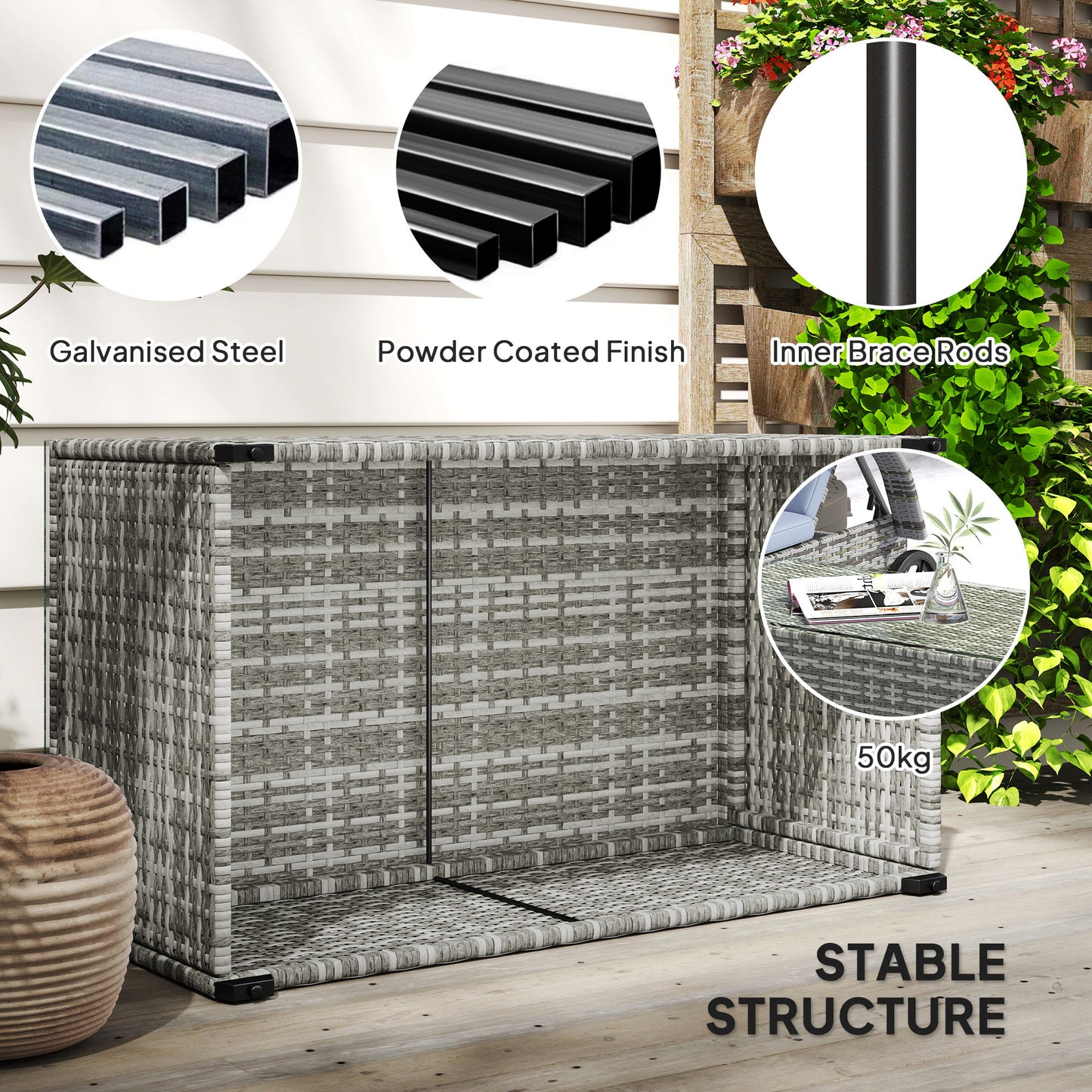 90 x 50cm Glass-Top Rattan Side Table