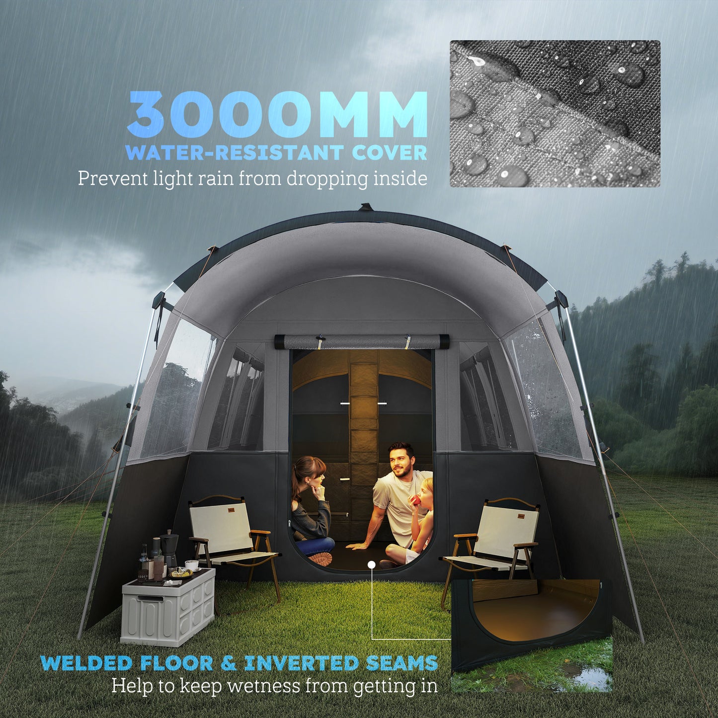 8-Person Camping Tent, Waterproof Family Tent, Tunnel Design