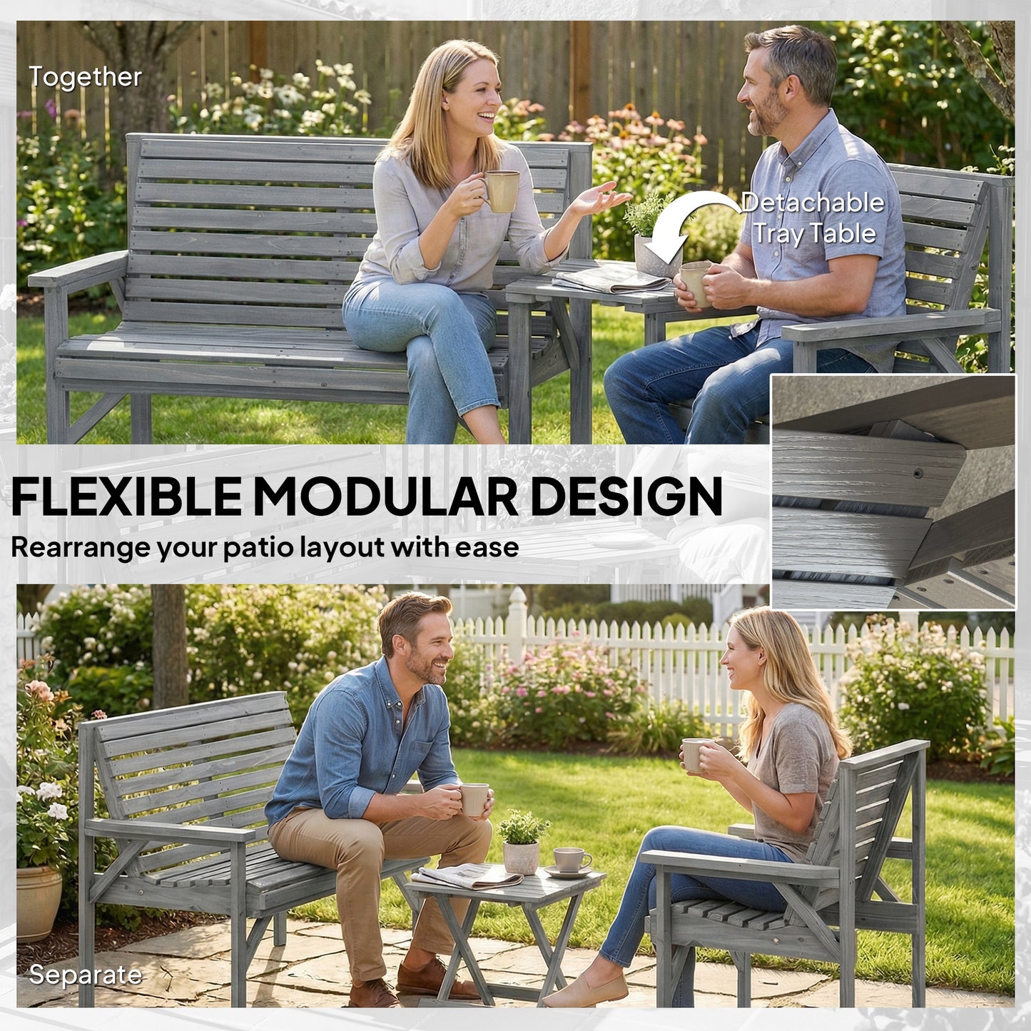 Wooden Garden Furniture Set with Parasol Hole, 1 Chair