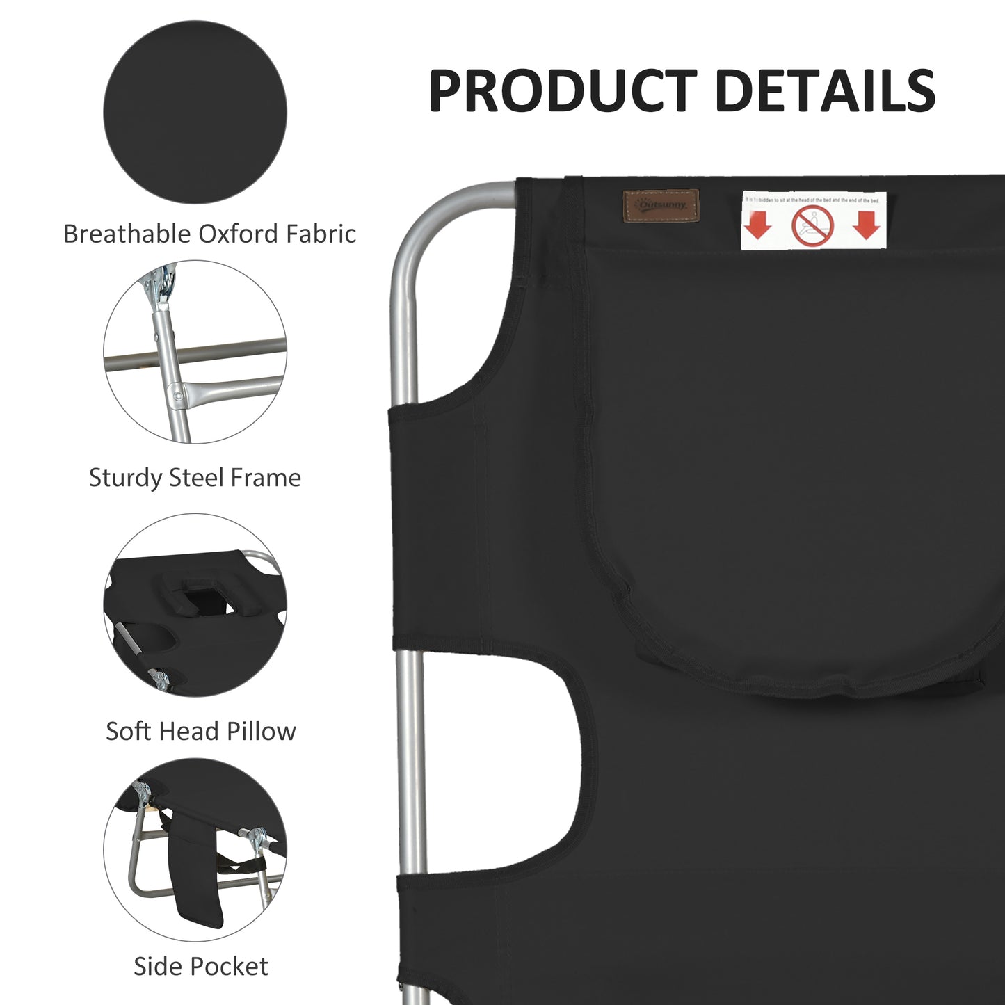 Foldable Sun Lounger, Beach Chaise Lounge with Reading Hole
