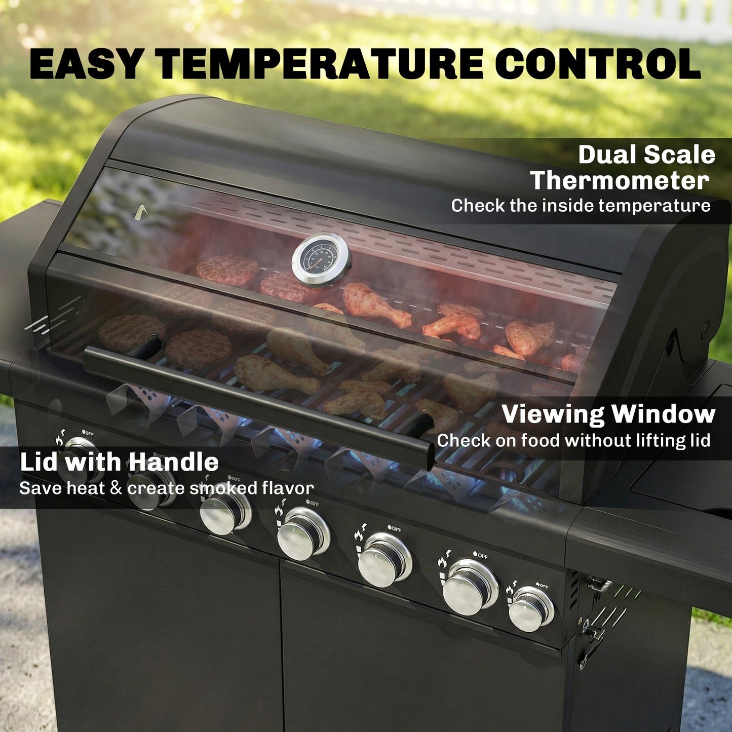 6+1 Burner Gas BBQ Grill, Outdoor Barbecue Trolley with Wheels