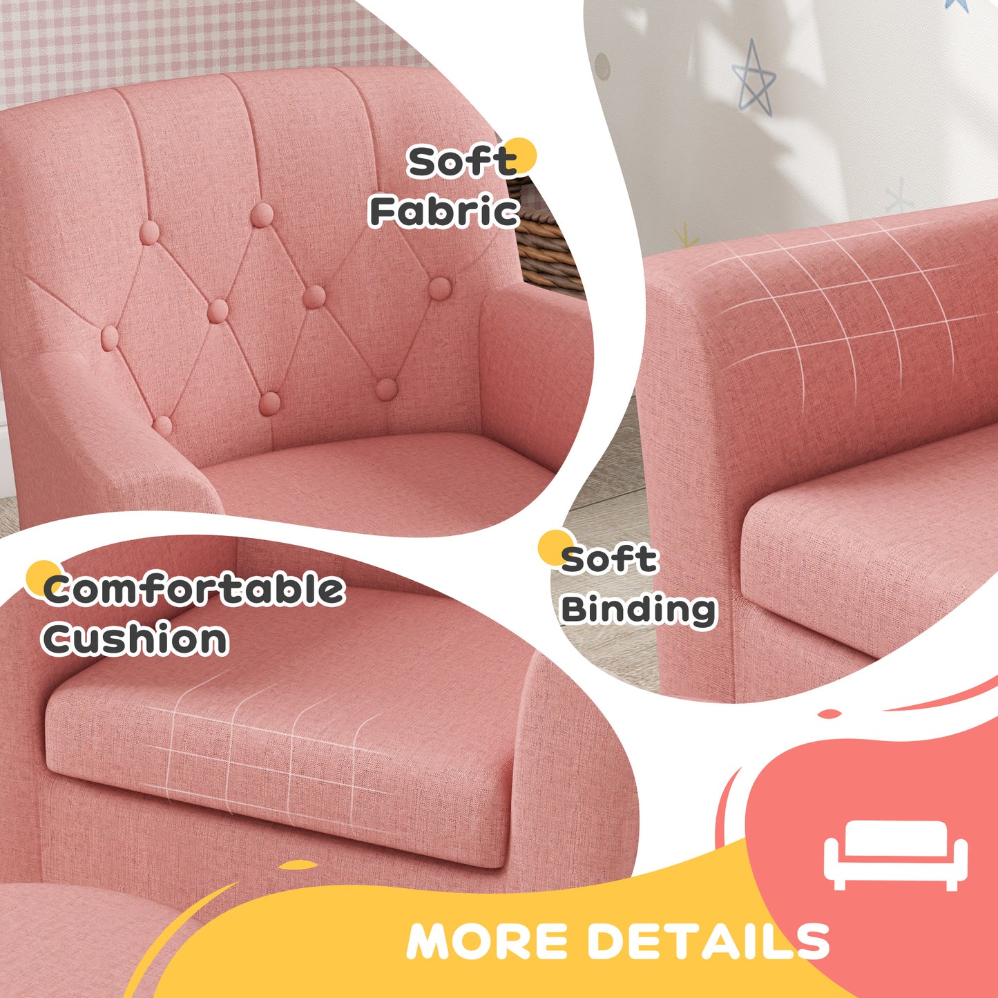 2PCs Kids Sofa Set with Footrest, for Playroom, Bedroom