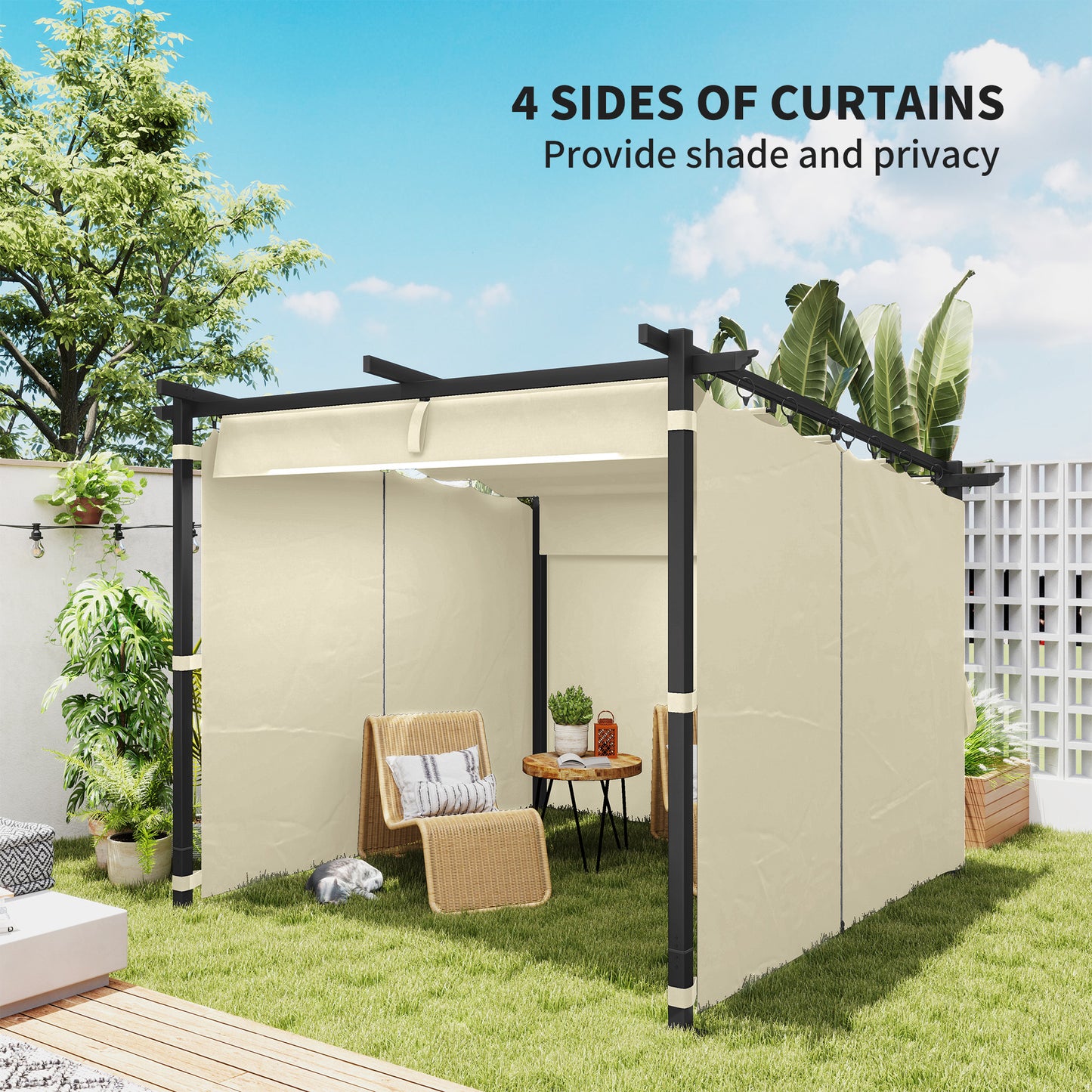 3 x 3 m Retractable Roof Pergola, with Curtains