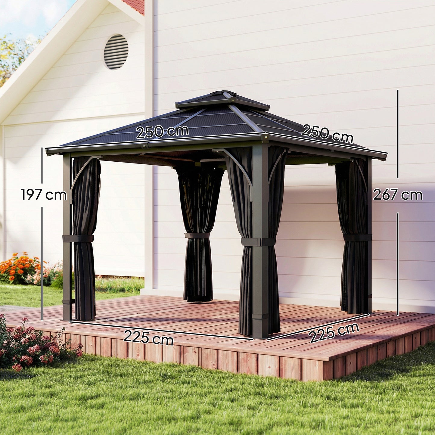 2.5 x 2.5 m Hardtop Gazebo Canopy with 7mm PC Roof