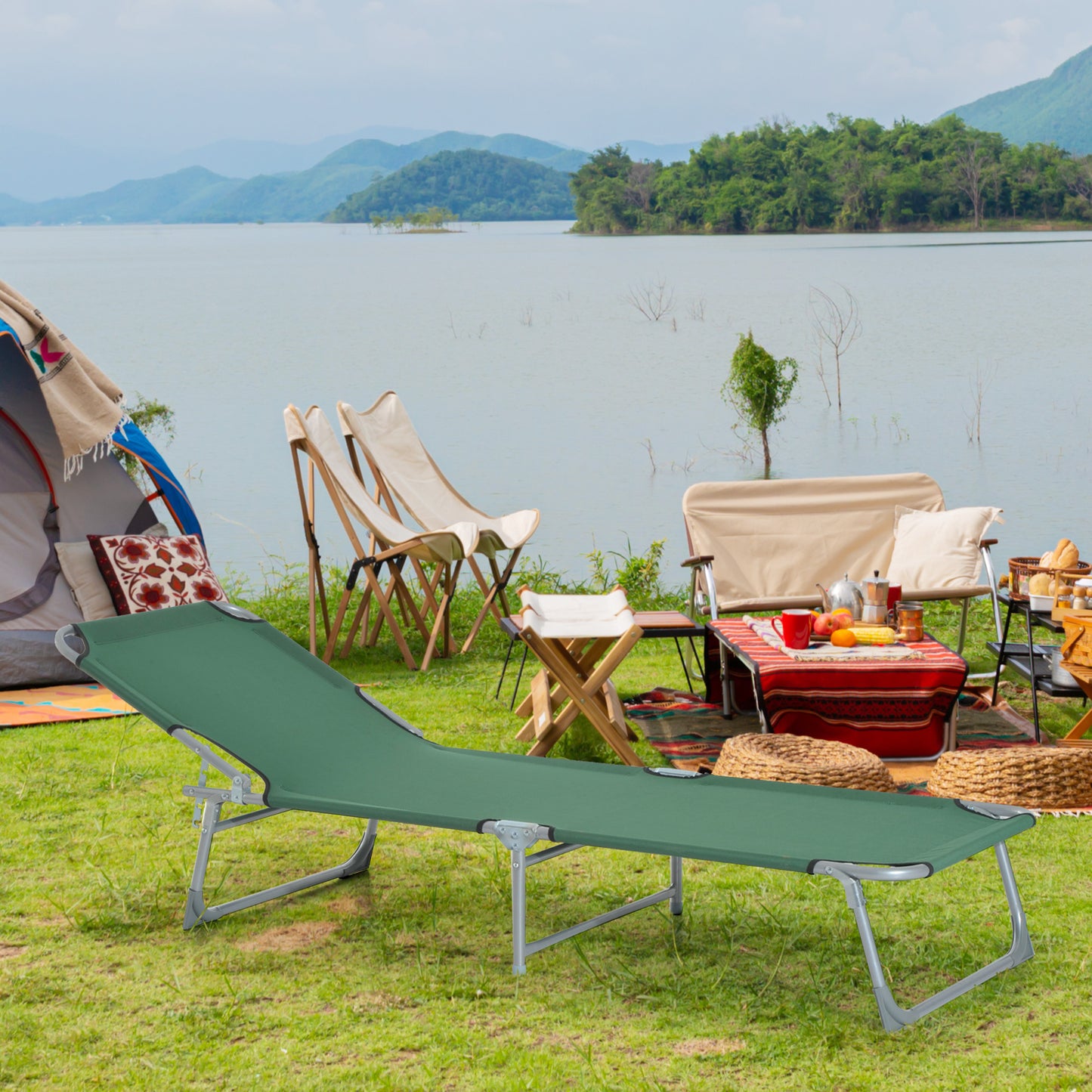 Reclining Sun Lounger Chair Folding Camping Bed