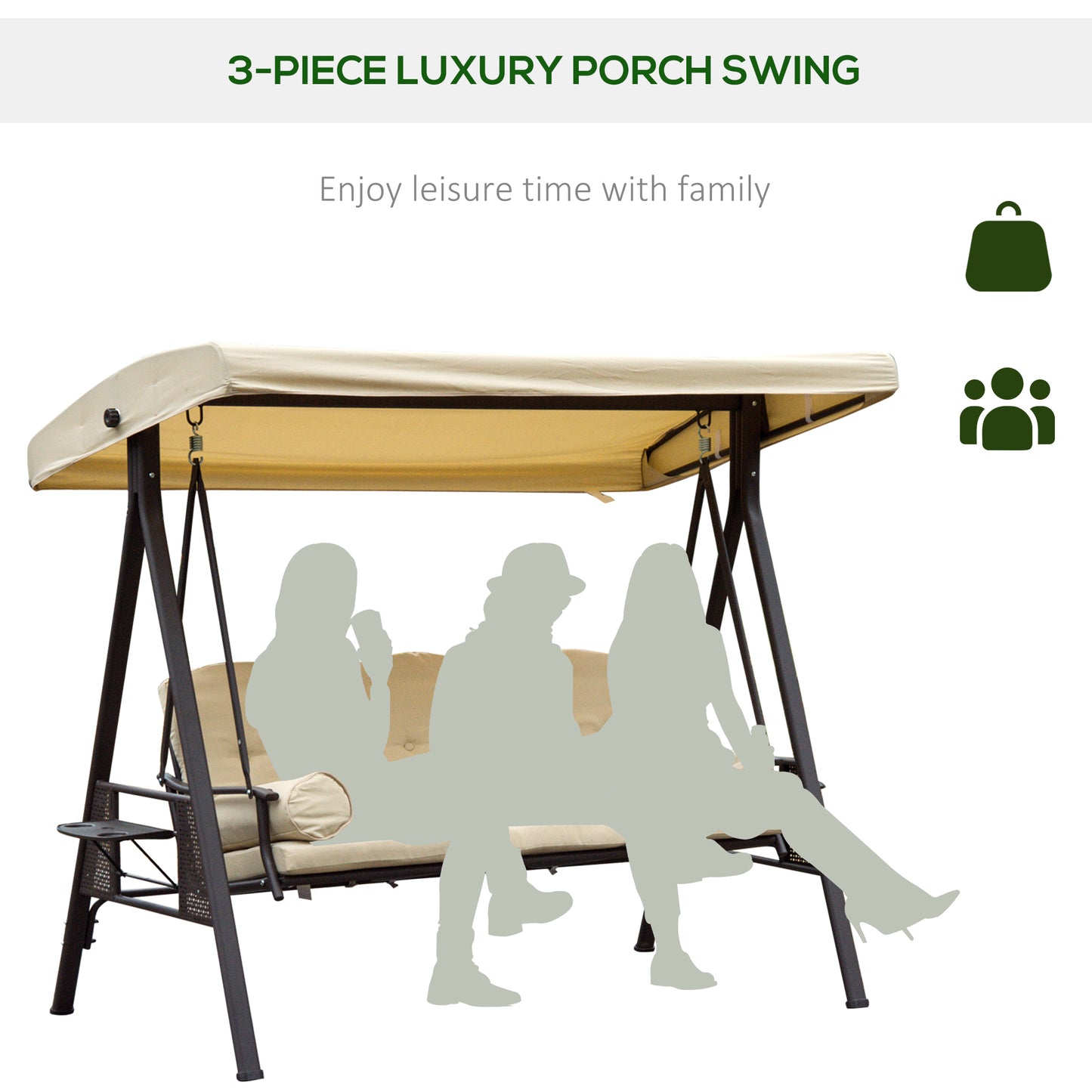 Swing Chair Hammock Chair 3 Seater Canopy Cushion Shelter Outdoor