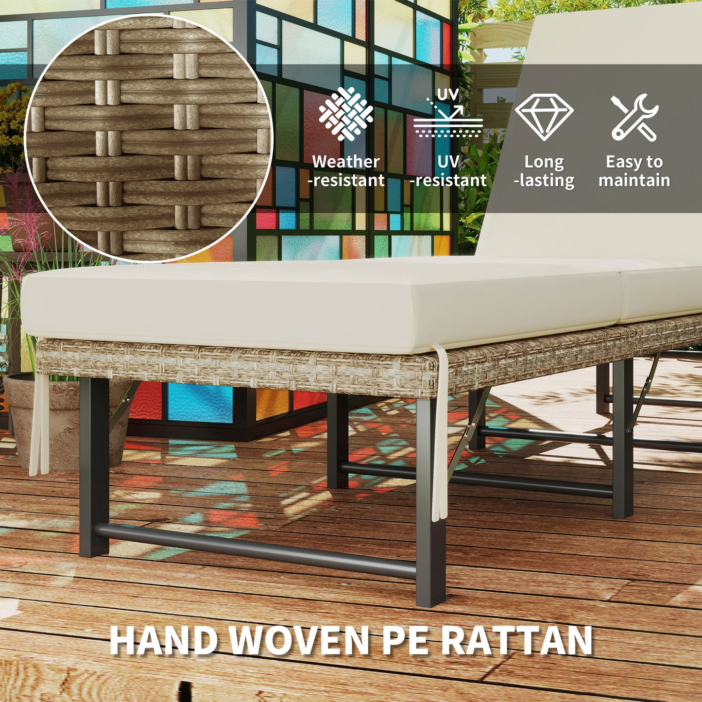 Single Folding Rattan Sun Lounger, with Cushion