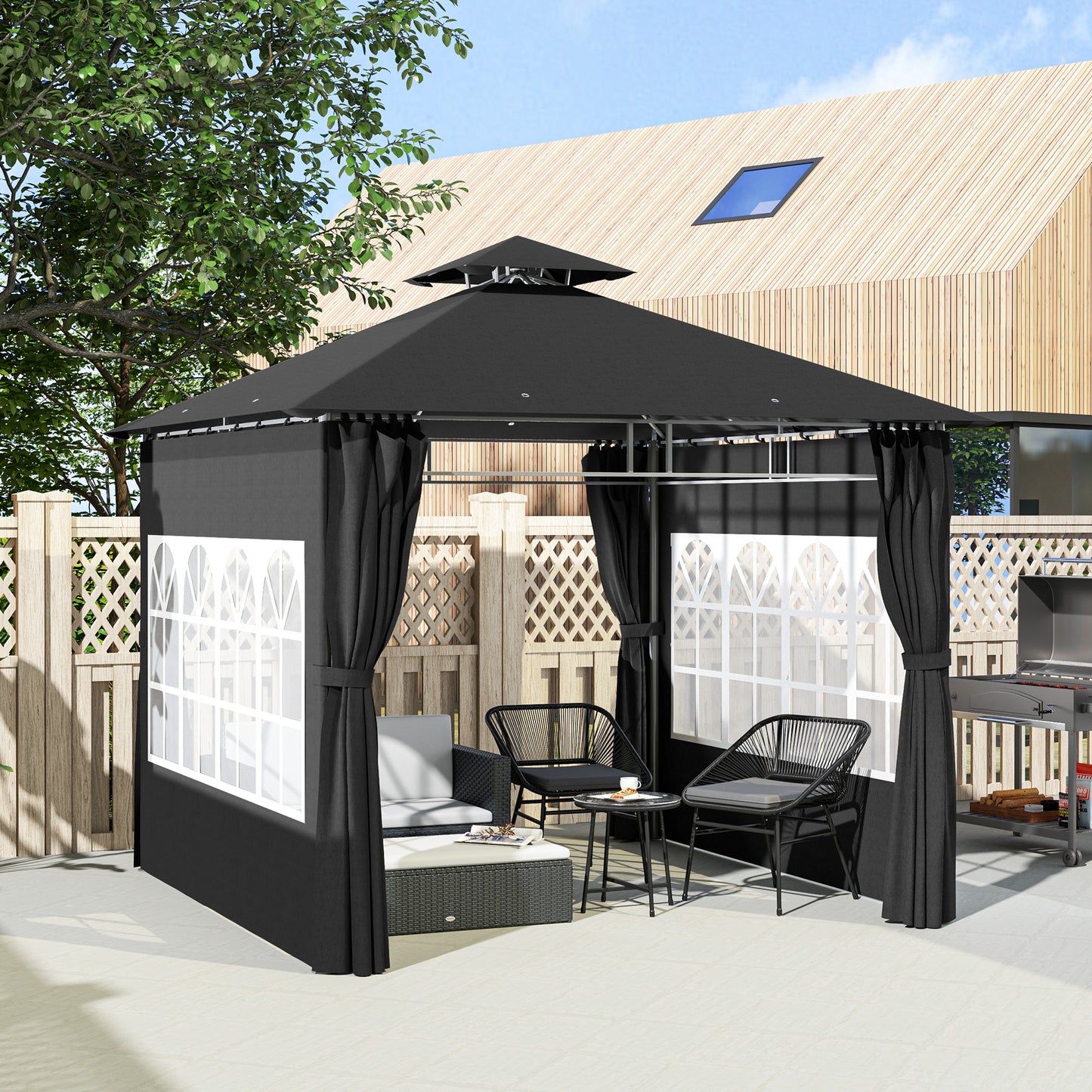 3 x 3 m Garden Gazebo, Double Roof Metal Gazebo