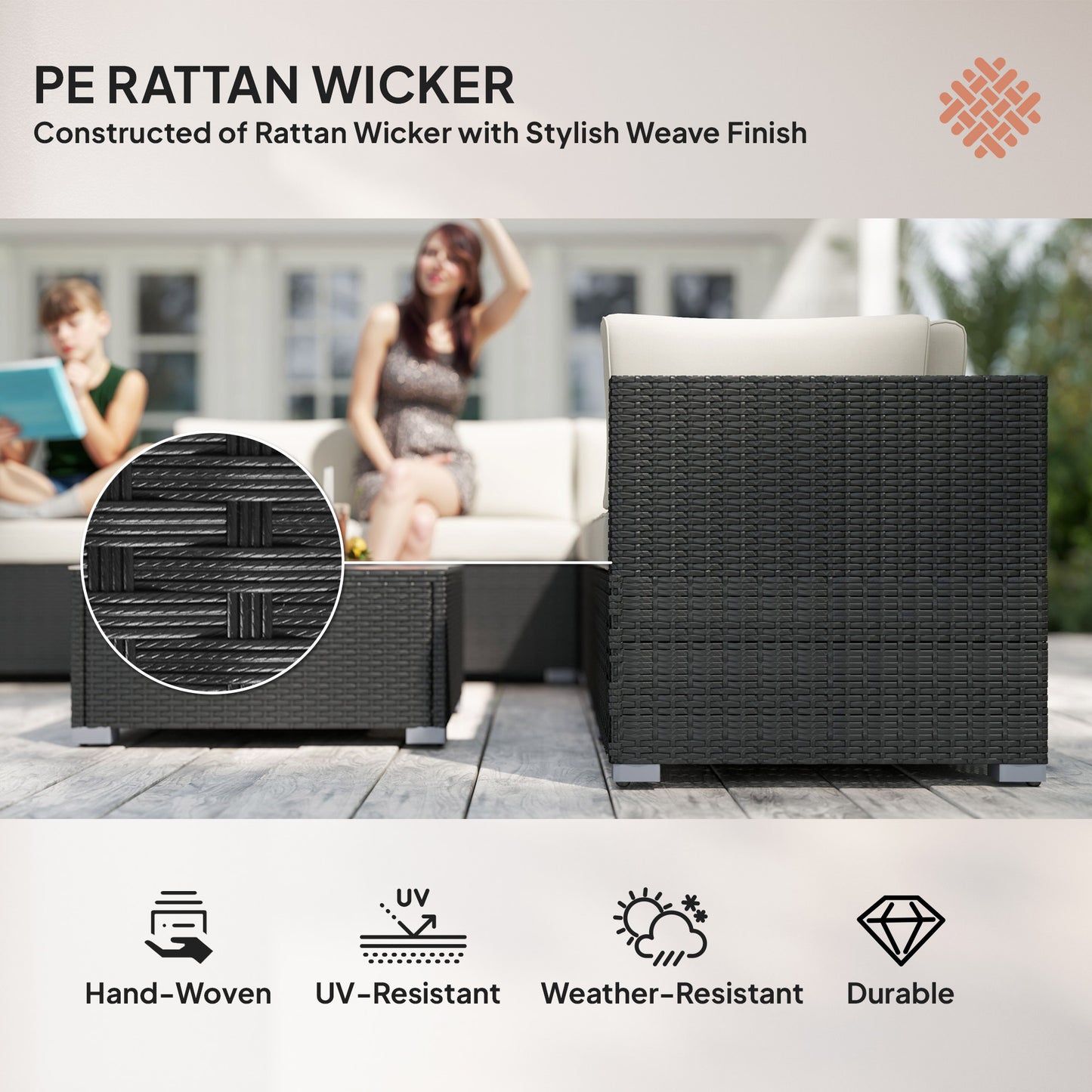 8 Piece Rattan Corner Sofa Set with Wide & Deep Seat