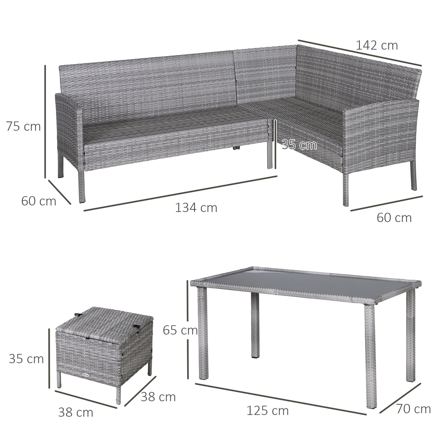 6-Seater Rattan Dining Set Sofa Table Footstool Outdoor w/ Cushion