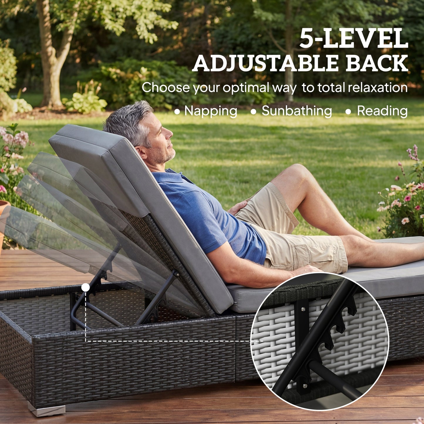 Rattan Sun Loungers Set of 2 with Side Table
