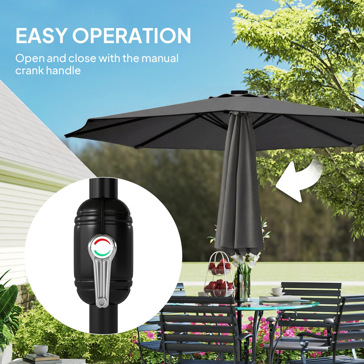 2.6 m Garden Parasol Umbrella with LED Solar Light, Parasol Cover