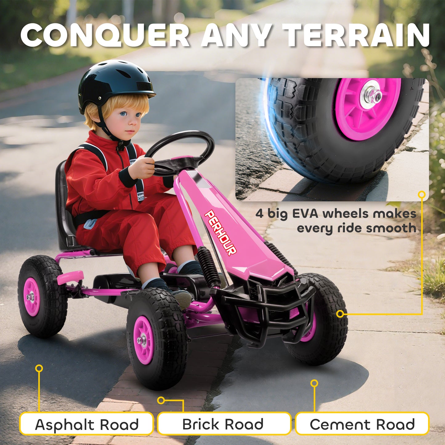 Kids Pedal Go Kart with Adjustable Seat, EVA Tyres, Manual Clutch