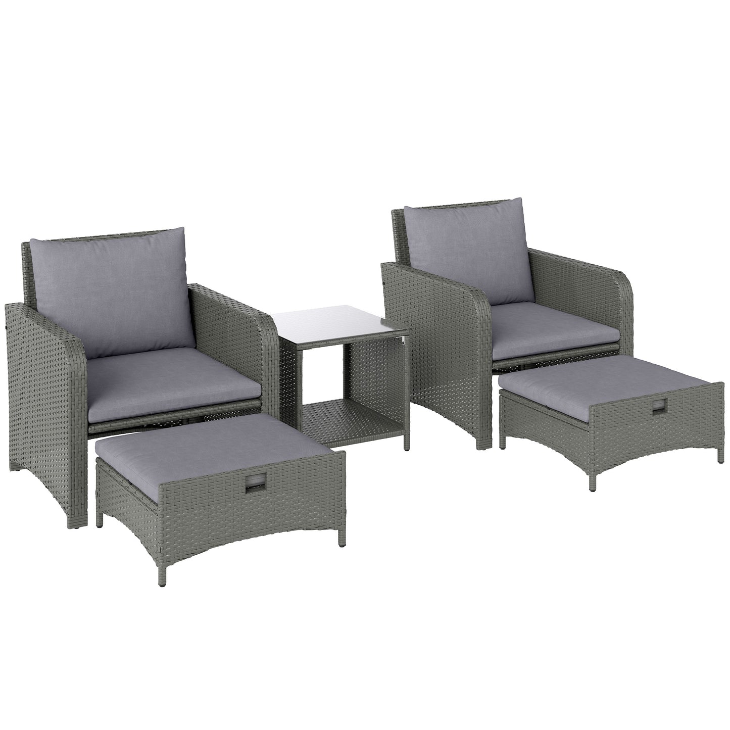 Five Piece Rattan Garden Furniture Set with 2-Tier Coffee Table