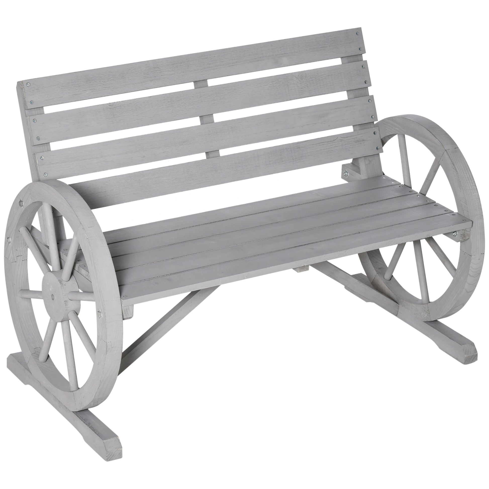 Wooden Cart Wagon Wheel 2 Seater Garden Bench Outdoor Garden