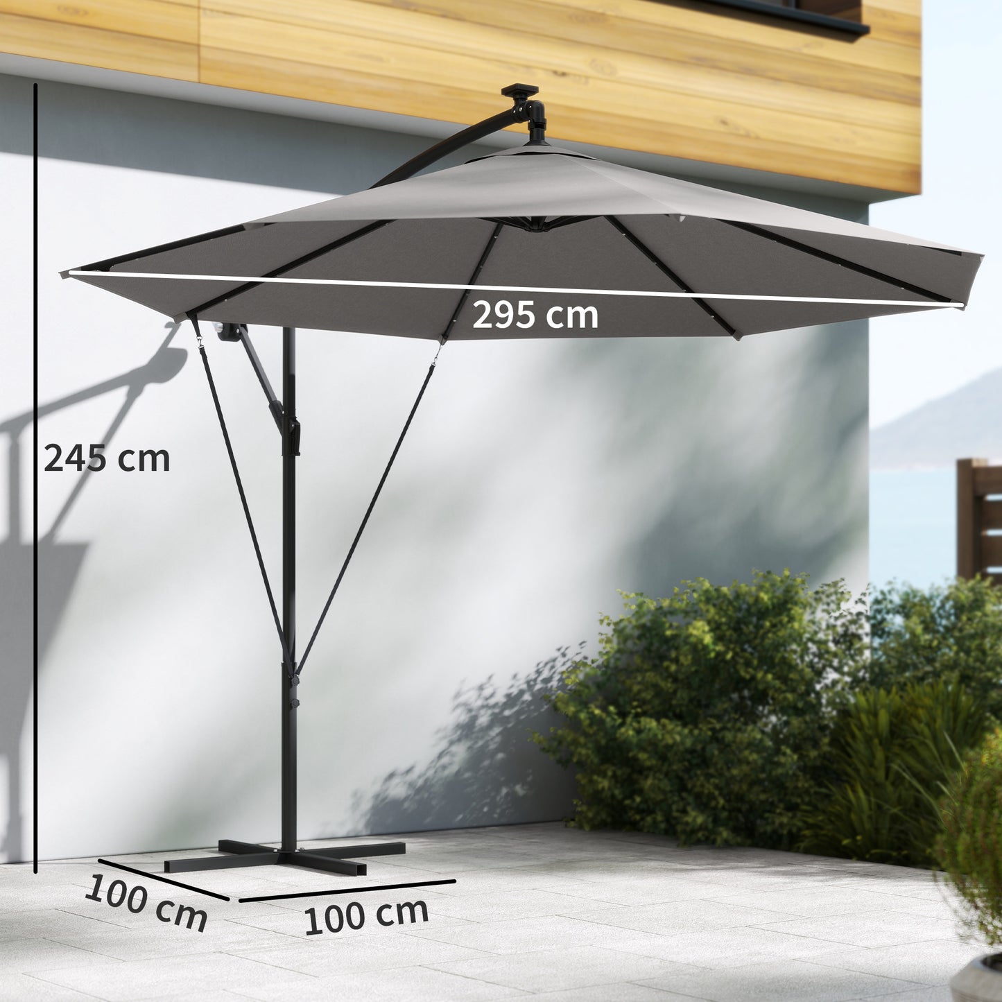 3 m Cantilever Parasol with Solar LED Lights Garden Umbrella