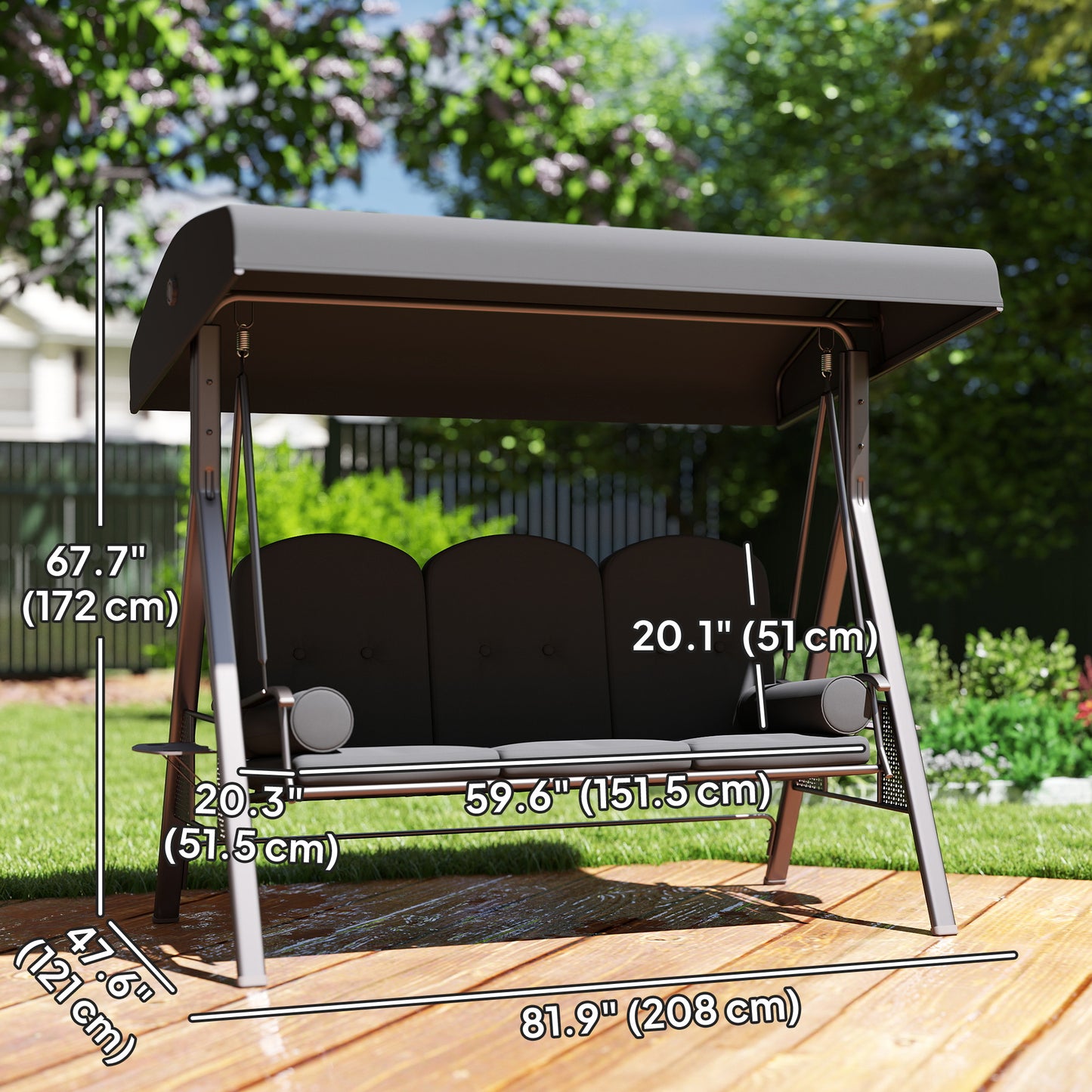 3 Seater Garden Swing Chair Outdoor Hammock Bench w/ Adjustable