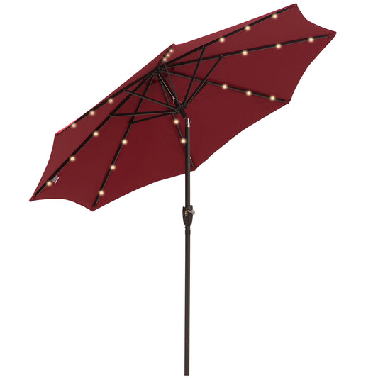Φ2.7m Garden 24 LED Light Parasol Solar Outdoor Tilt Sun Umbrella