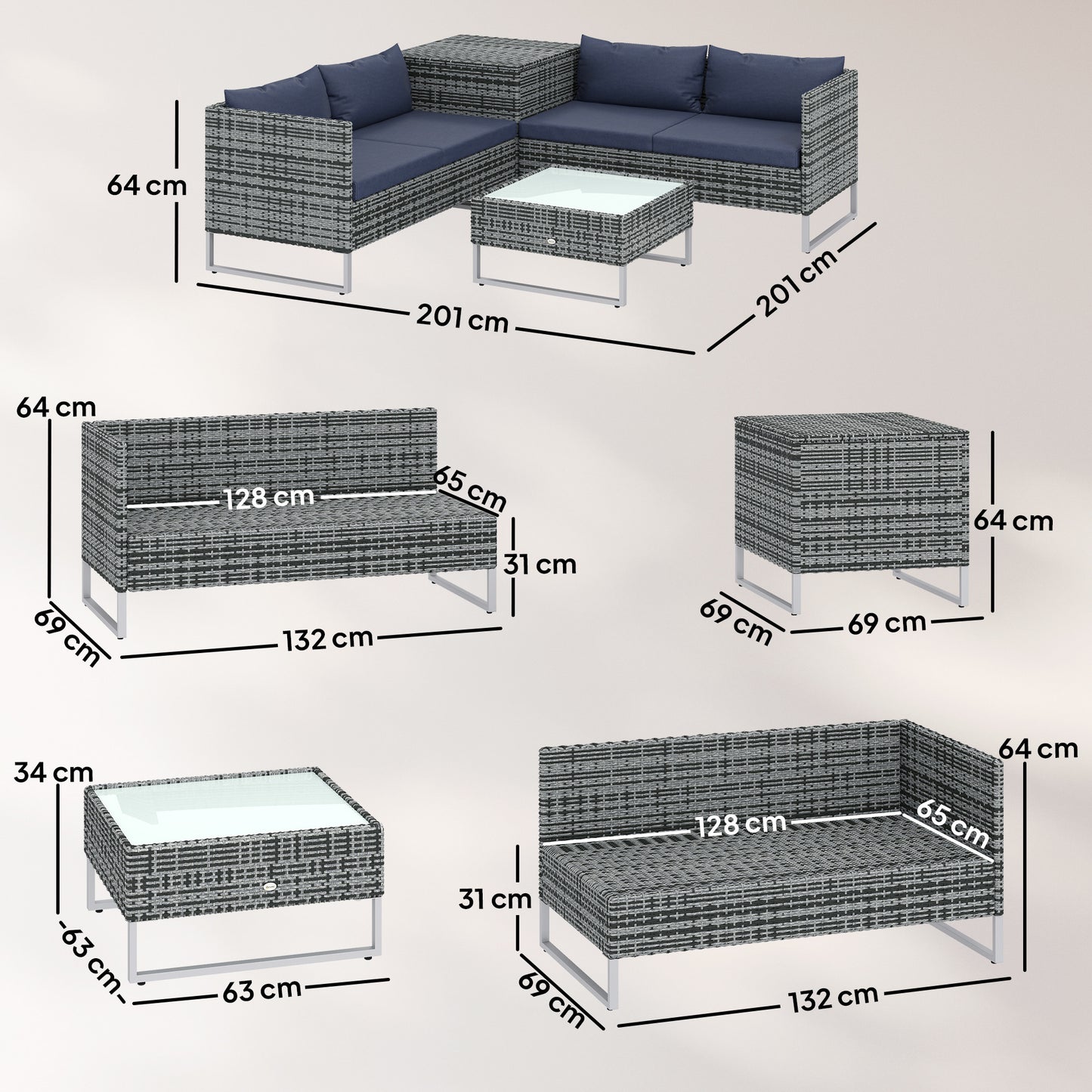 4 Piece Rattan Garden Furniture Set