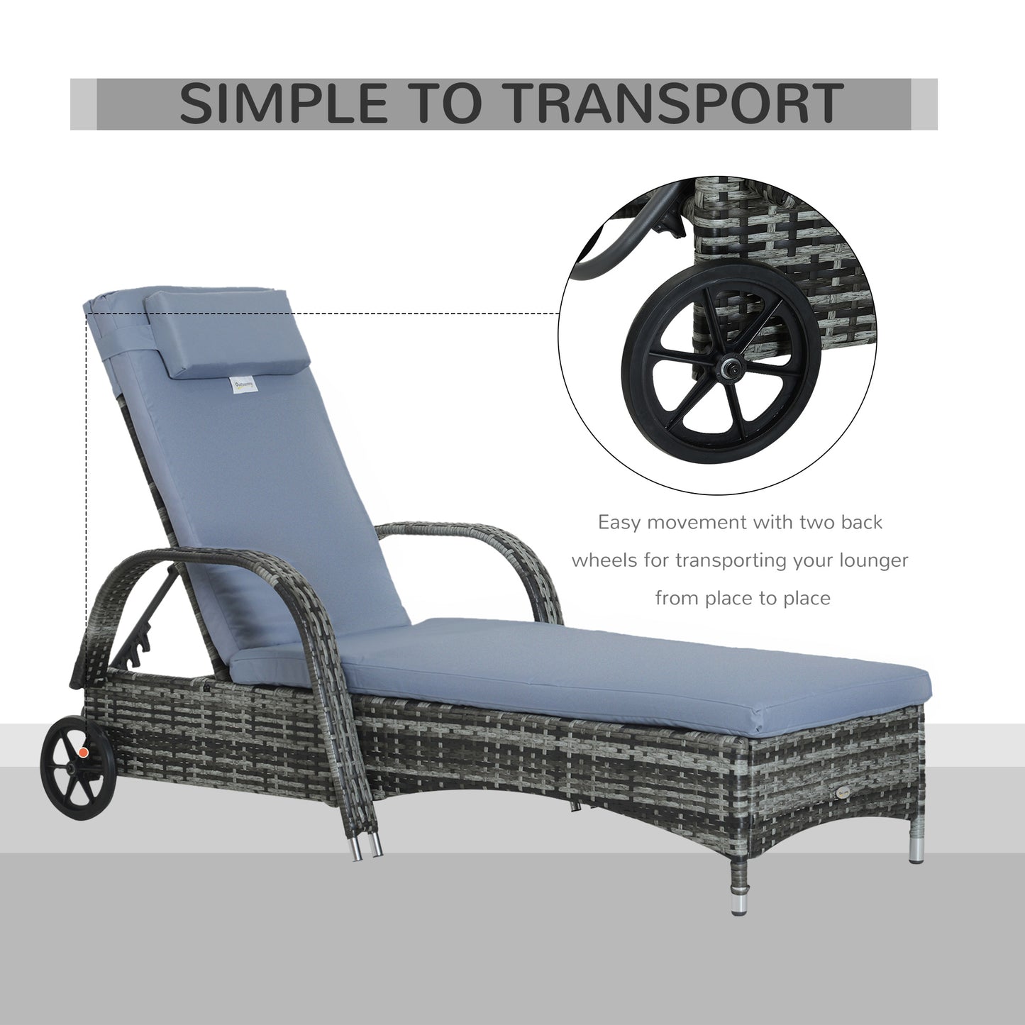 Garden Rattan Furniture Single Sun Lounger Recliner Bed Reclining