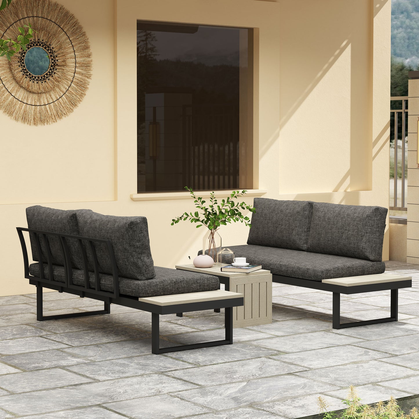 4 Seater L Shaped Aluminium Sectional Garden Furniture Set