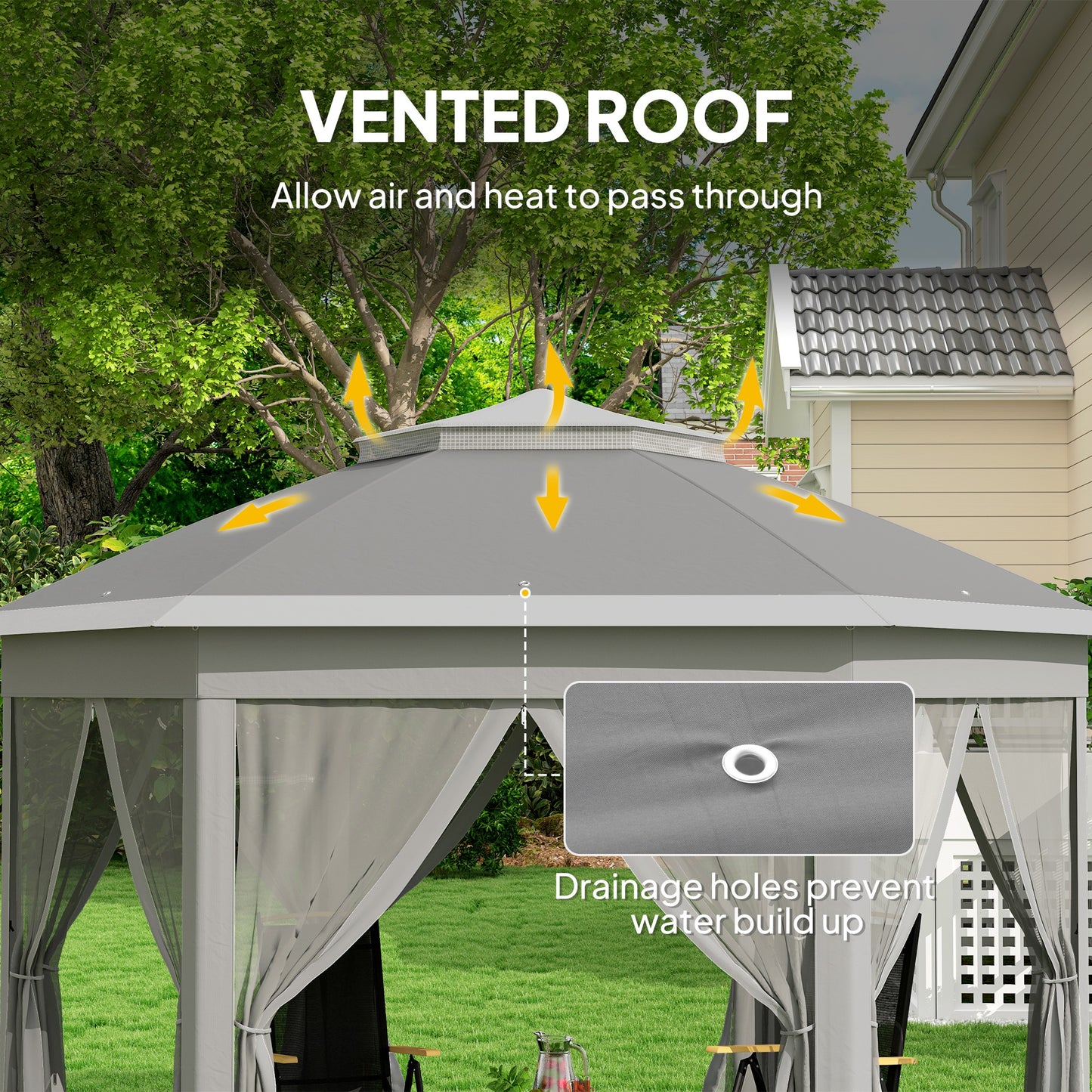 3 x 4m Garden Gazebo Hexagon Pop Up Gazebo Party Tent Canopy Double