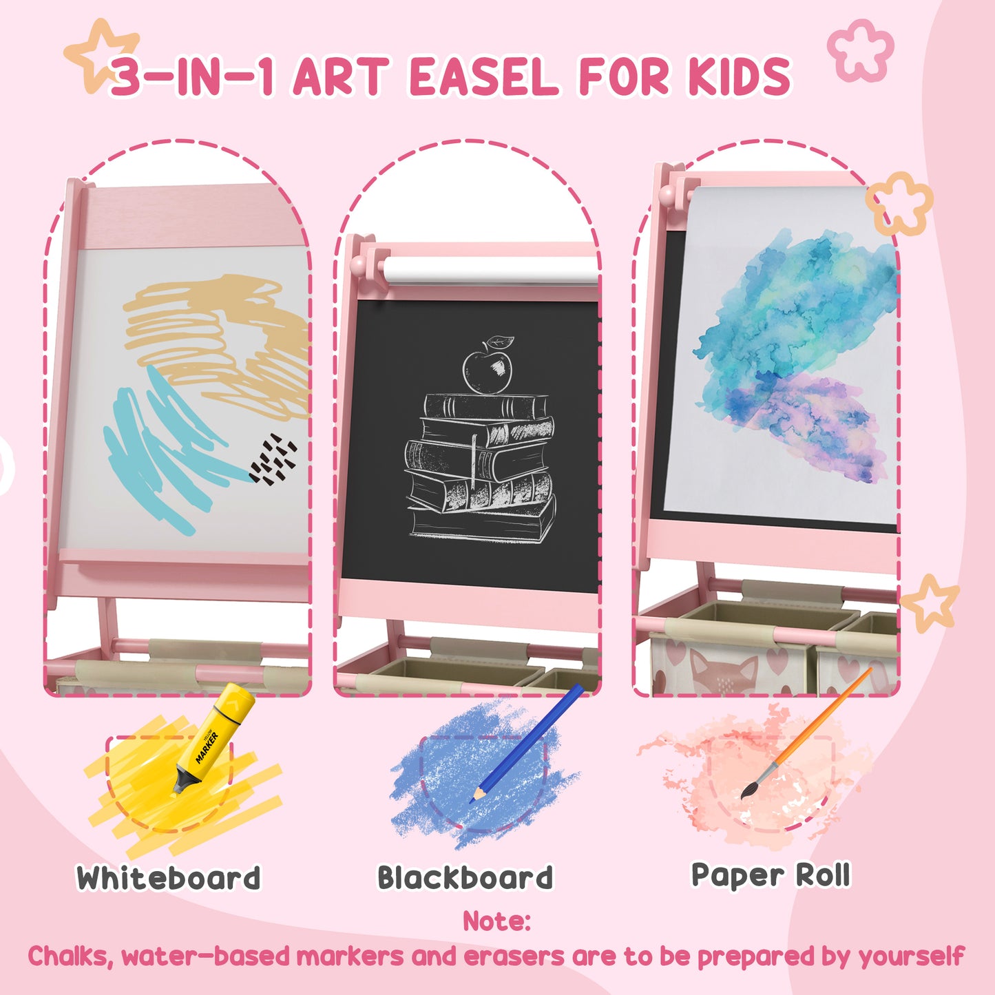Kids Table and Chair Set and Kids Easel with Paper Roll