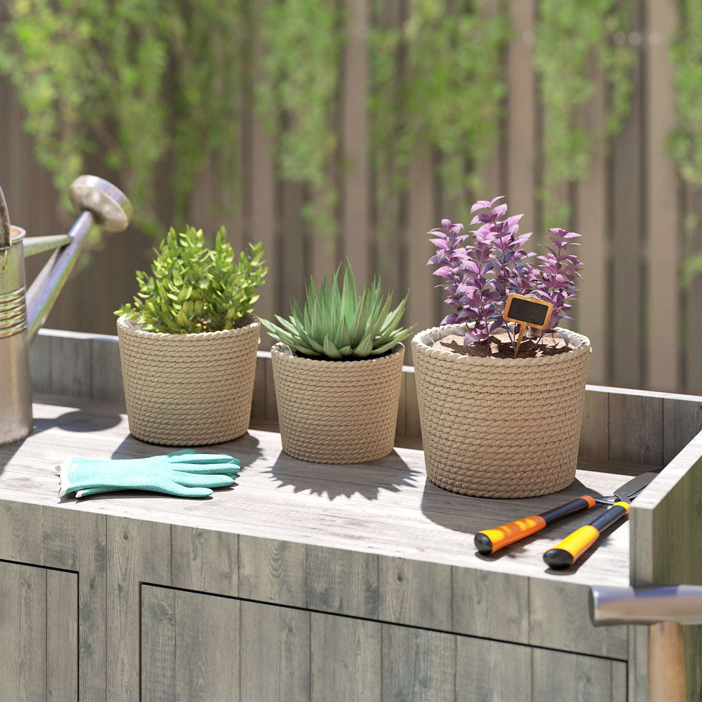 Seagrass Planters Set of 3 Plant Pots for Indoor Outdoor Patio Balcony