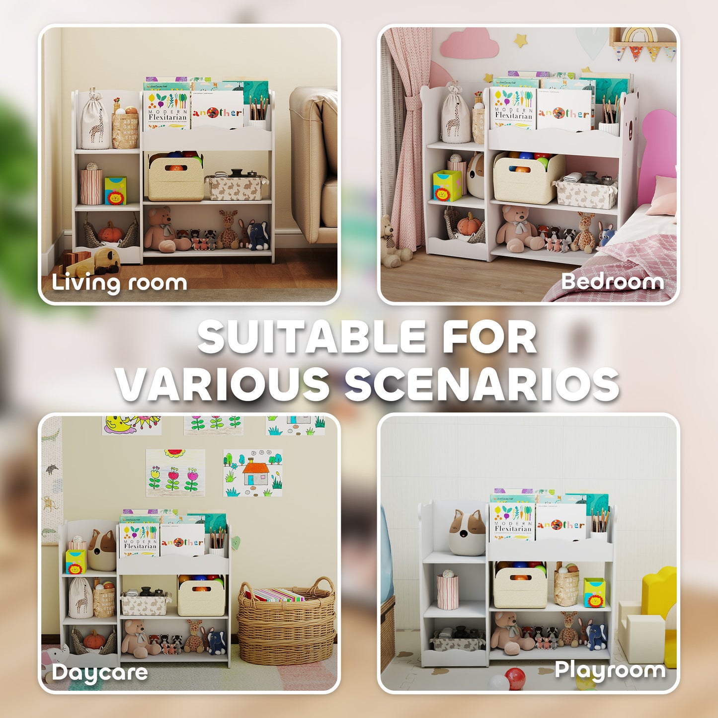 Kids Toy Storage Unit, Bear Design Kids Bookshelf and Toy Organiser