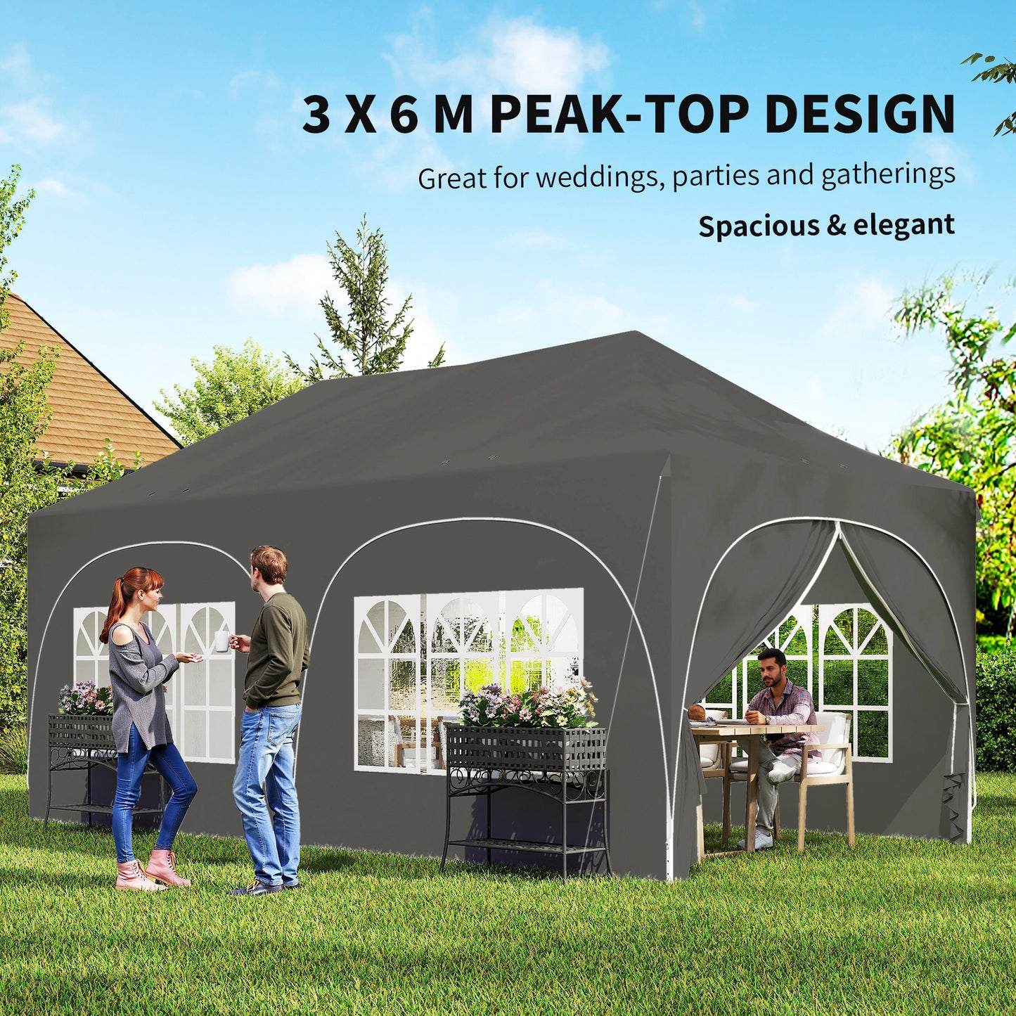 3 x 6m Pop Up Gazebo Shelter with Sides, 6 Sandbags