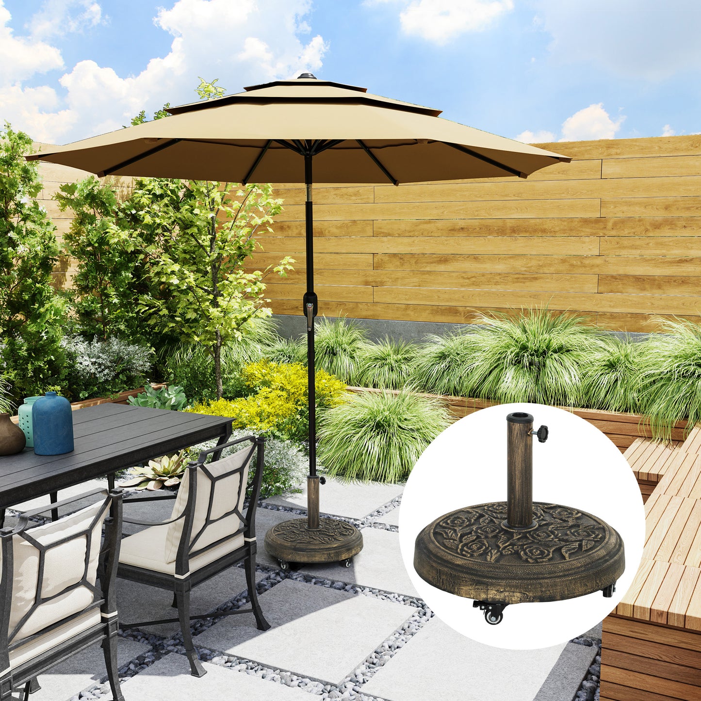 Parasol Base, Umbrella Base with Wheels Cast Iron Effect