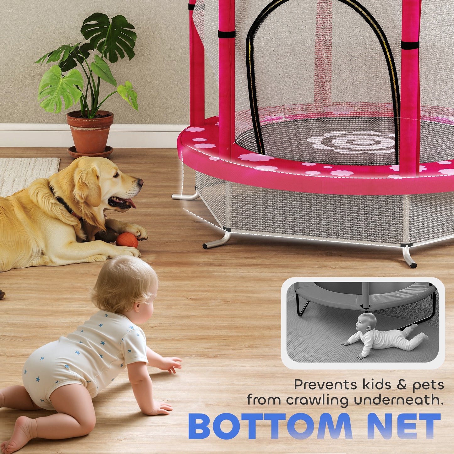 4.6ft Toddler Trampoline w/ Safety Enclosure Net
