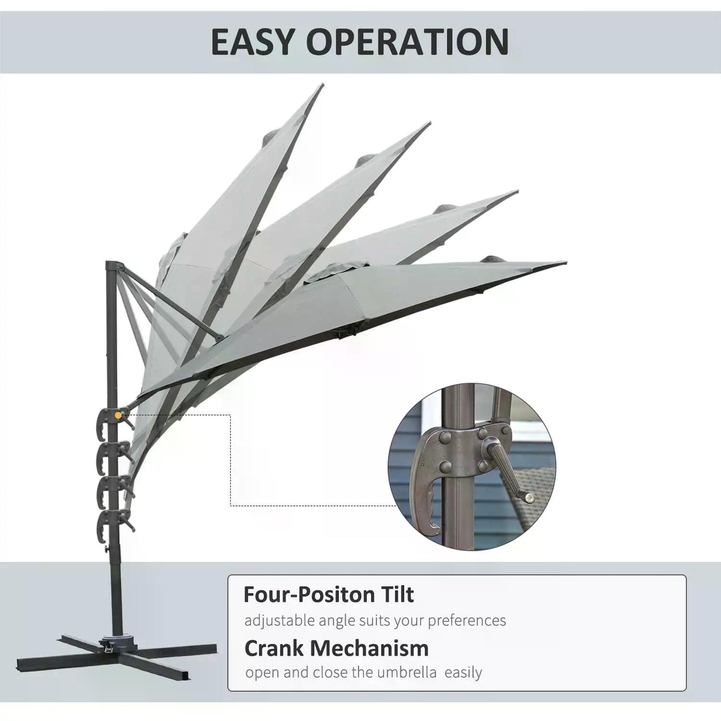 3(m) Offset Parasol Cantilever Hanging Umbrella 360° Rotation w/ Base