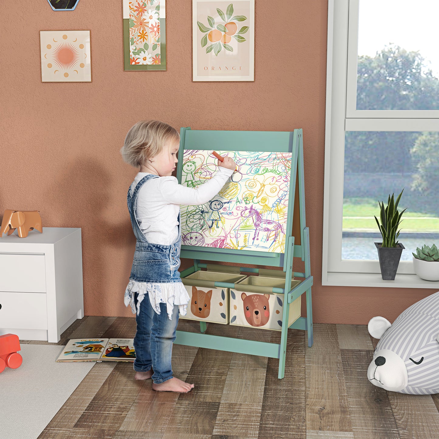 Three-In-One Kids Easel with Paper Roll, Art Easel, with Storage
