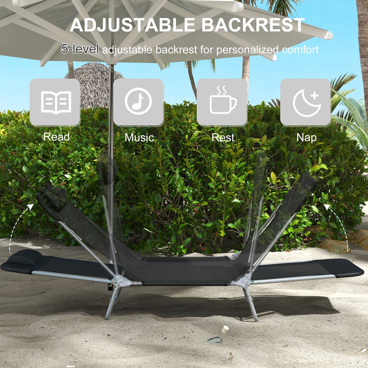Set of Two Steel Frame Sun Loungers, with Reclining Backs (1)
